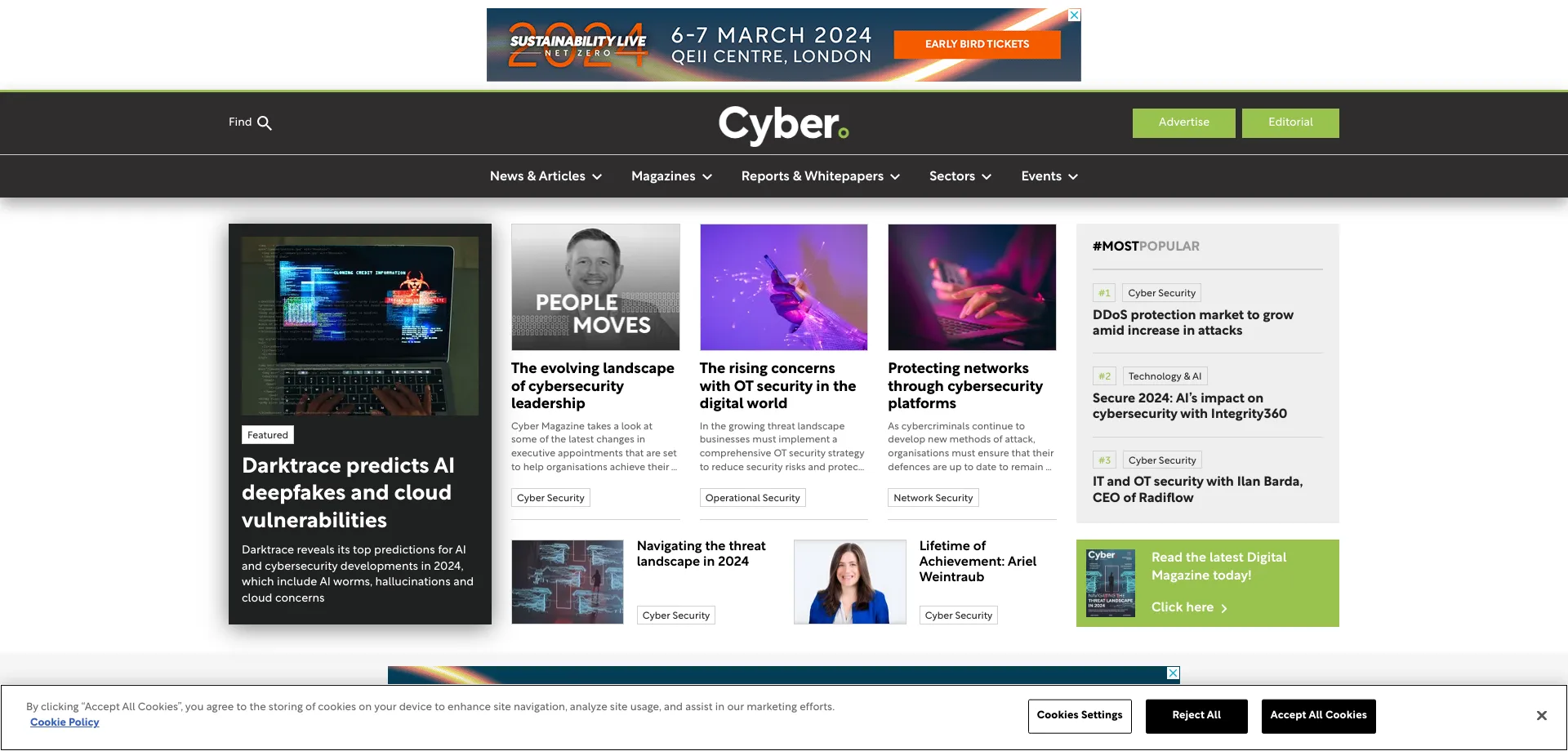 Website screenshot of Cybermagazine.com