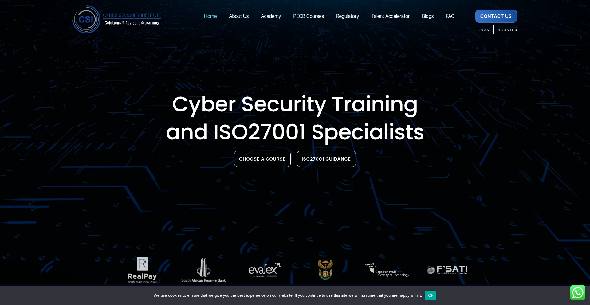 Website screenshot of Cybersecurityinstitute.co.za
