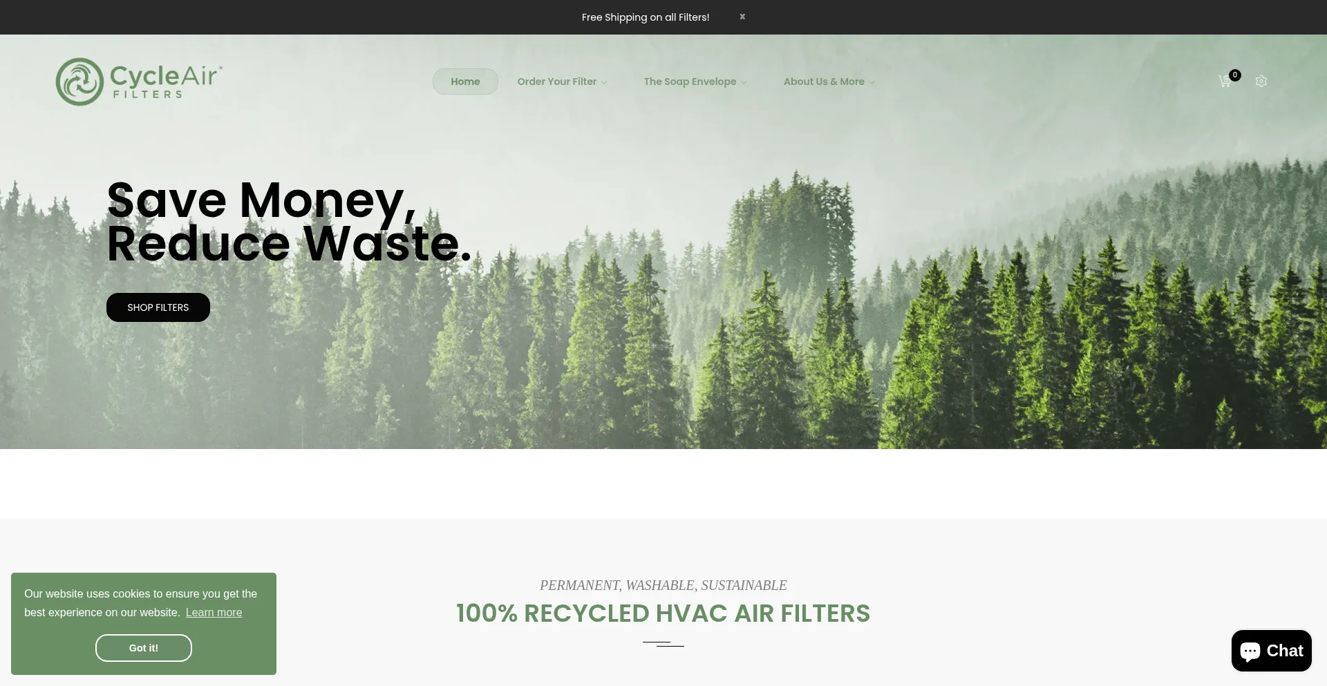 Website screenshot of Cycleairfilters.com