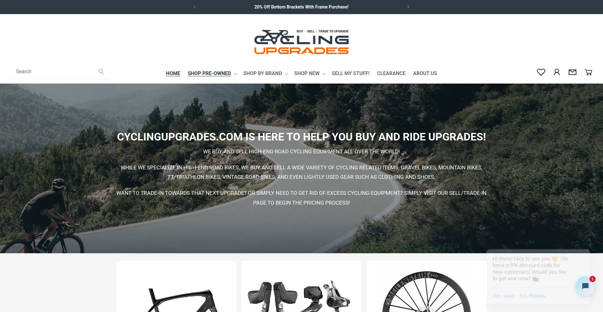 Website screenshot of Cyclingupgrades.com
