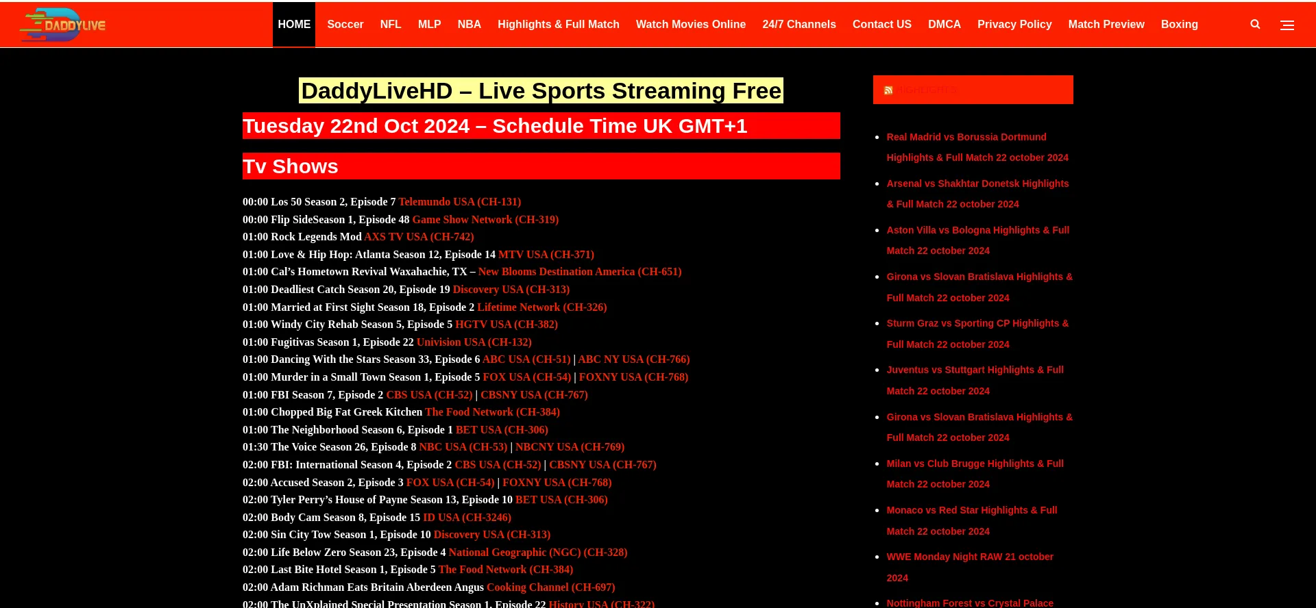 Website screenshot of Daddylivehd1.top