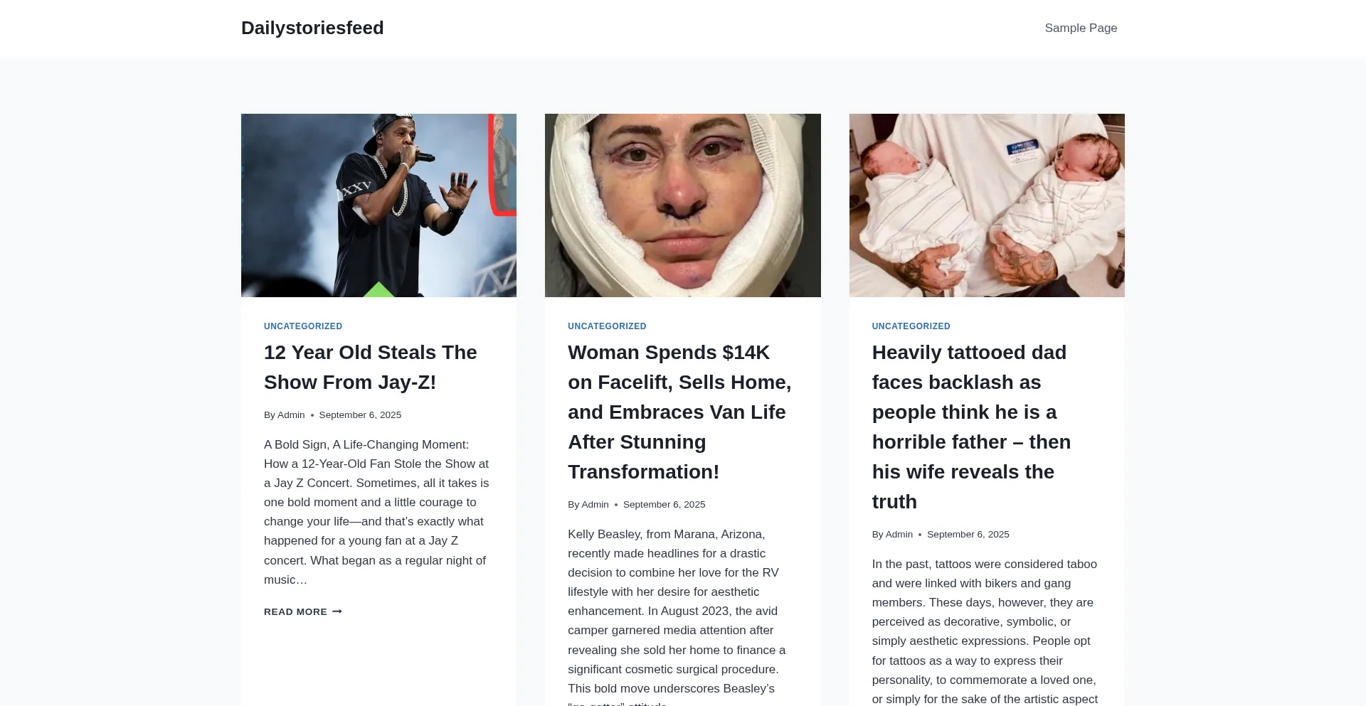 Website screenshot of Dailystoriesfeed.com