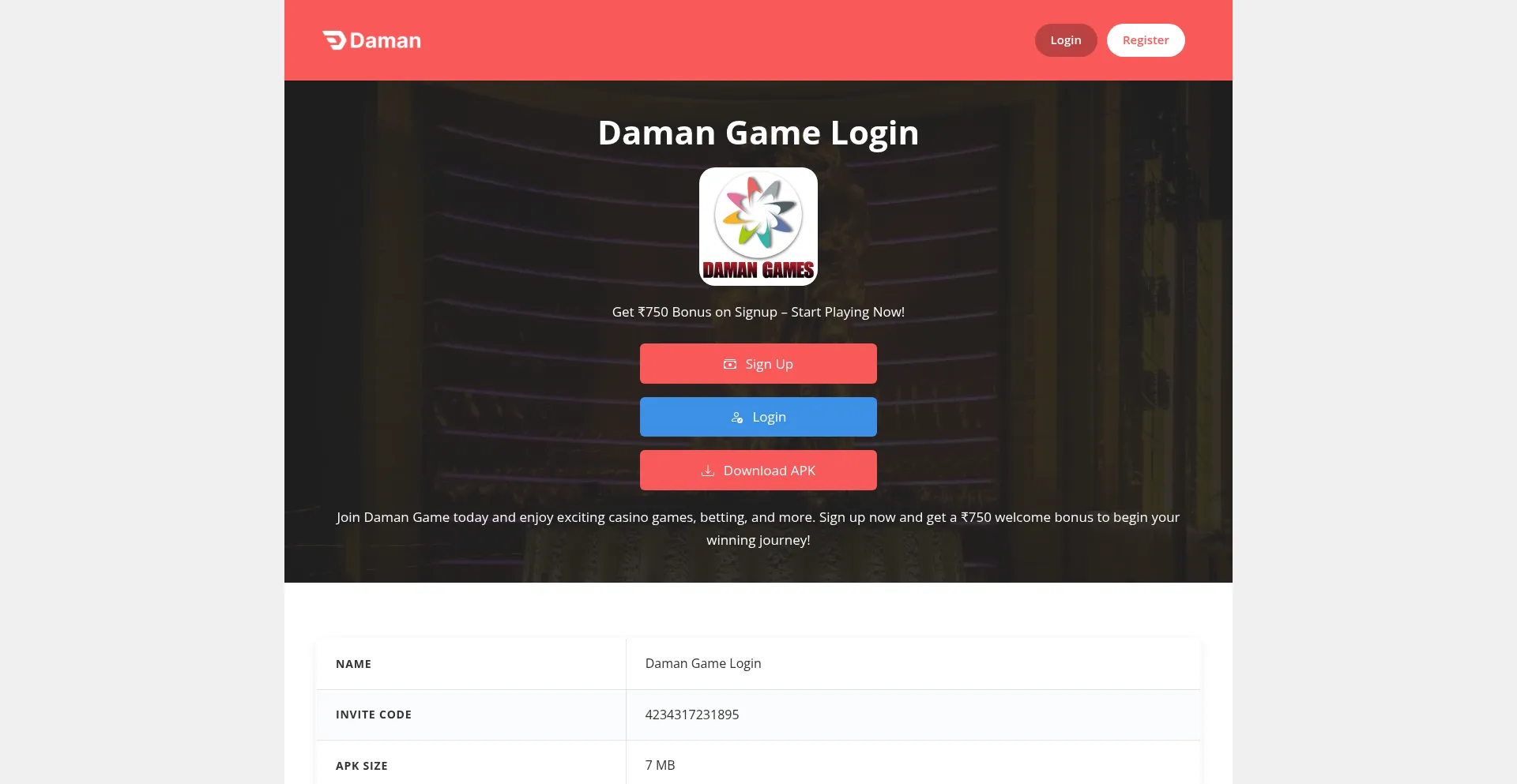 Website screenshot of Damaan-gamee.com