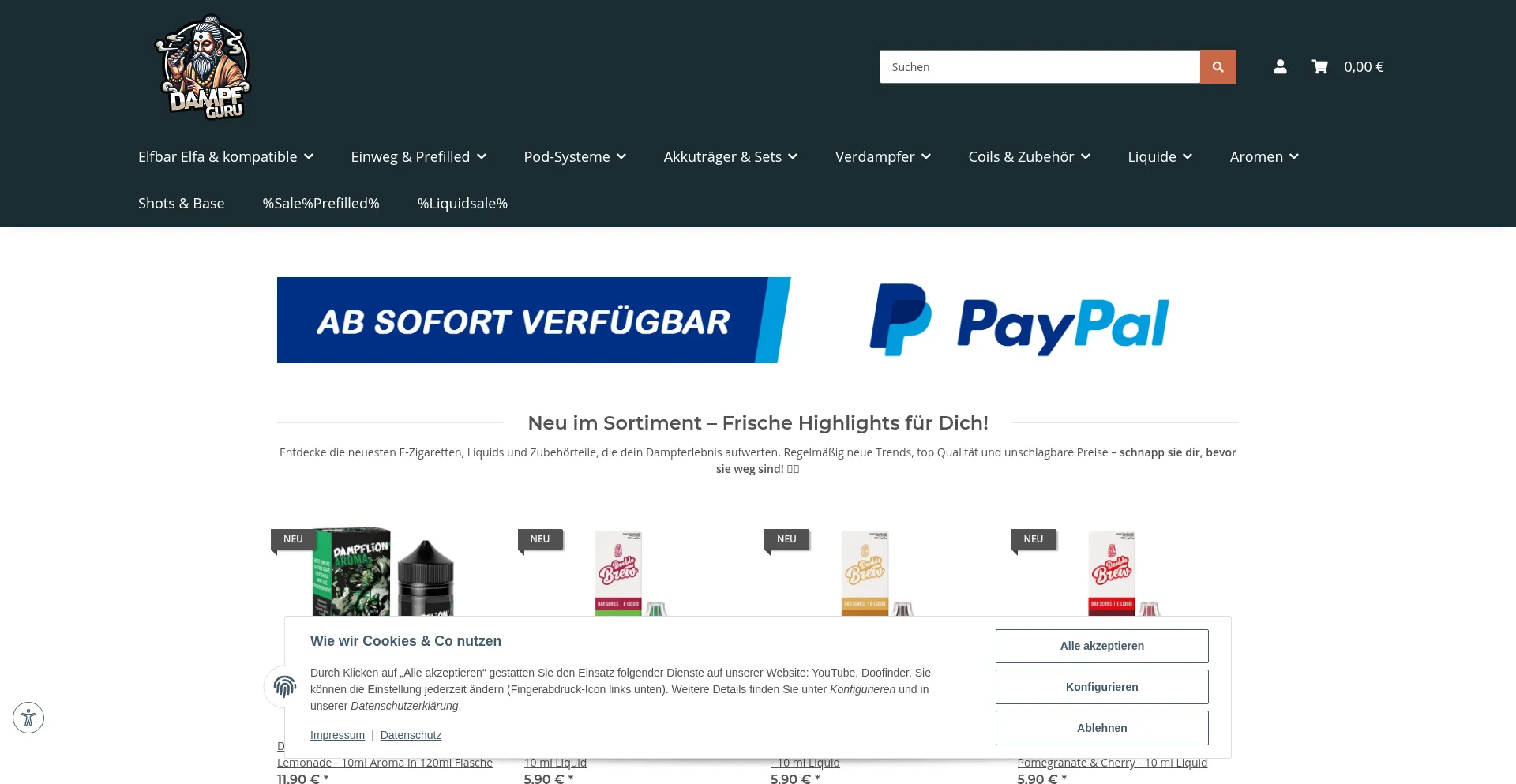 Website screenshot of Dampf-guru.de