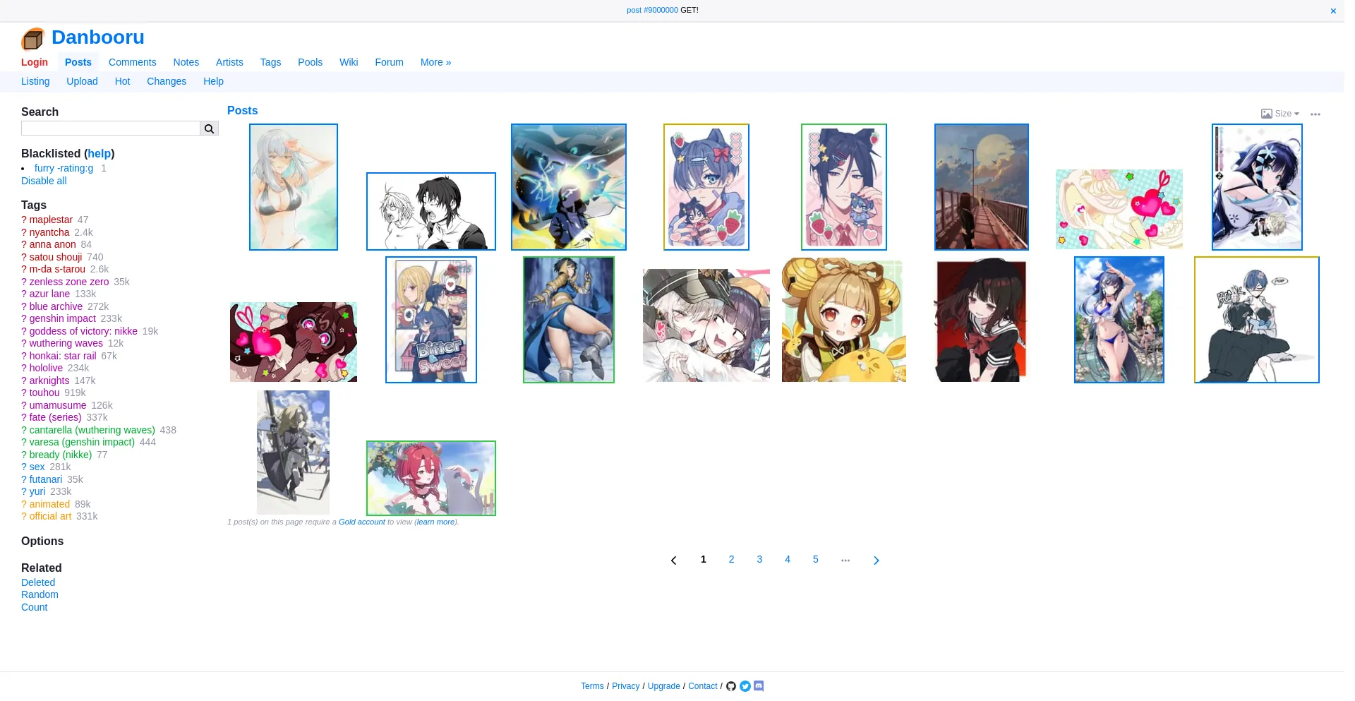 Website screenshot of Danbooru.donmai.us