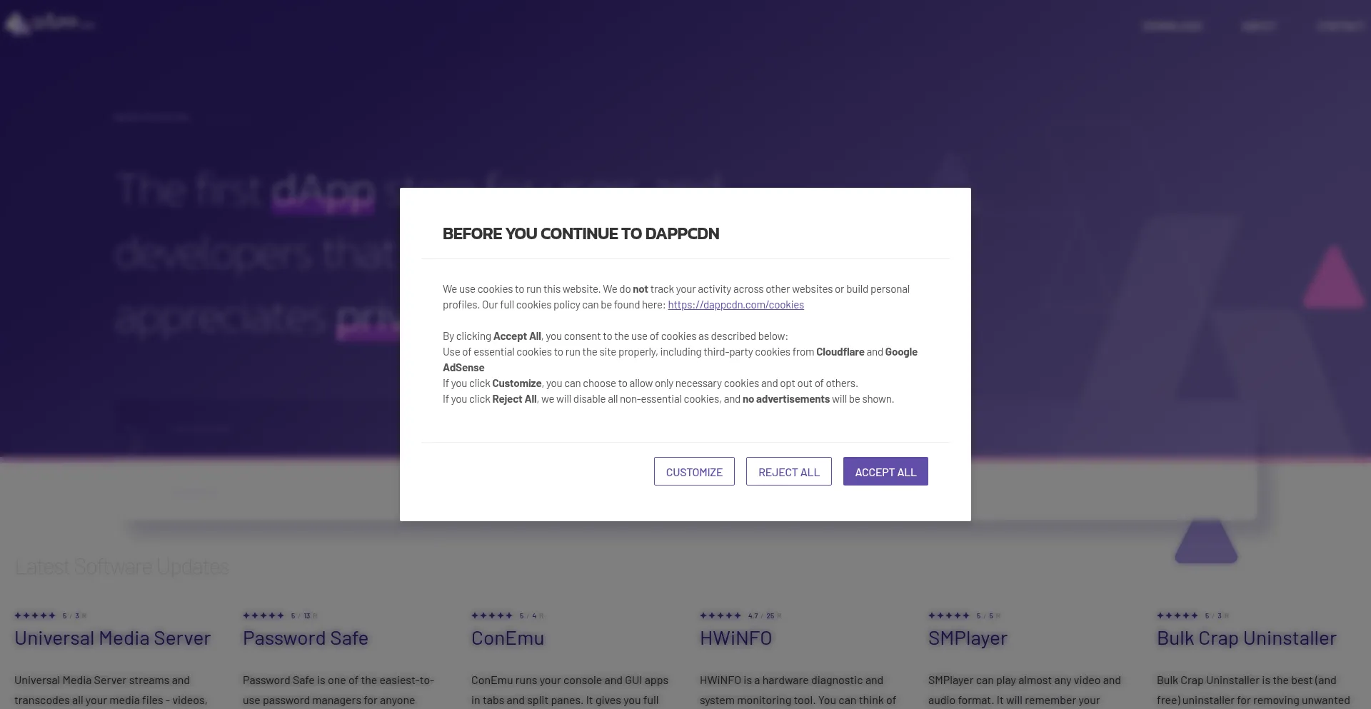Website screenshot of Dappcdn.com