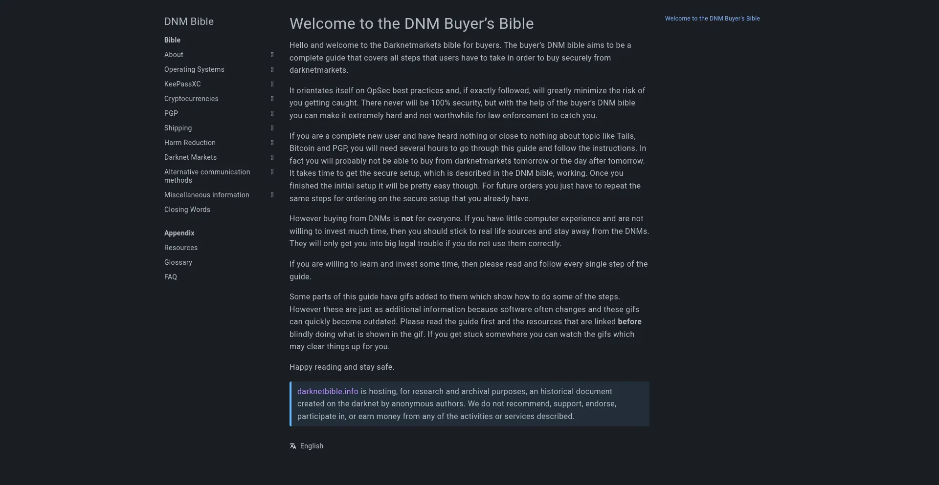 Website screenshot of Darknetbible.info