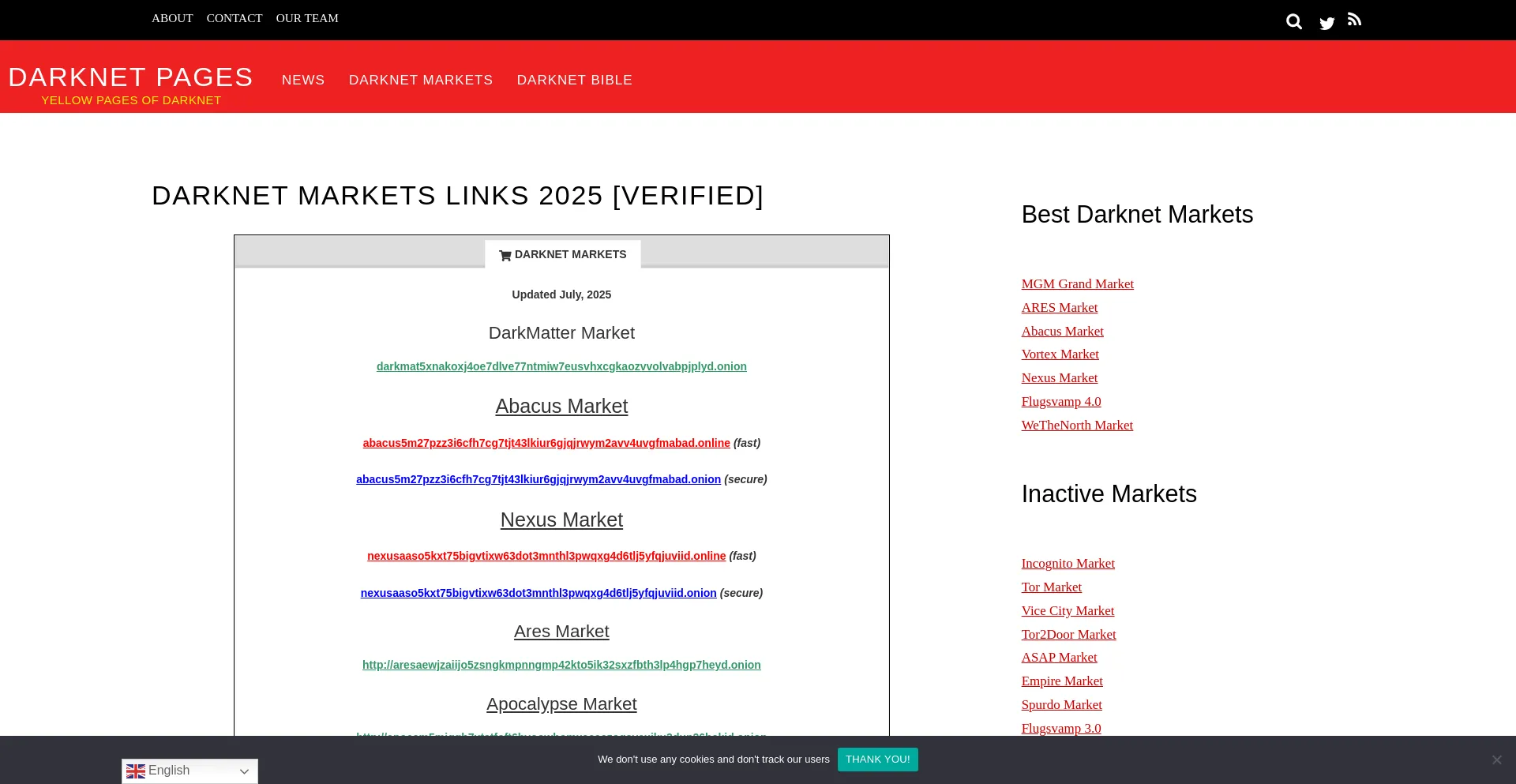 Website screenshot of Darknetpages.com