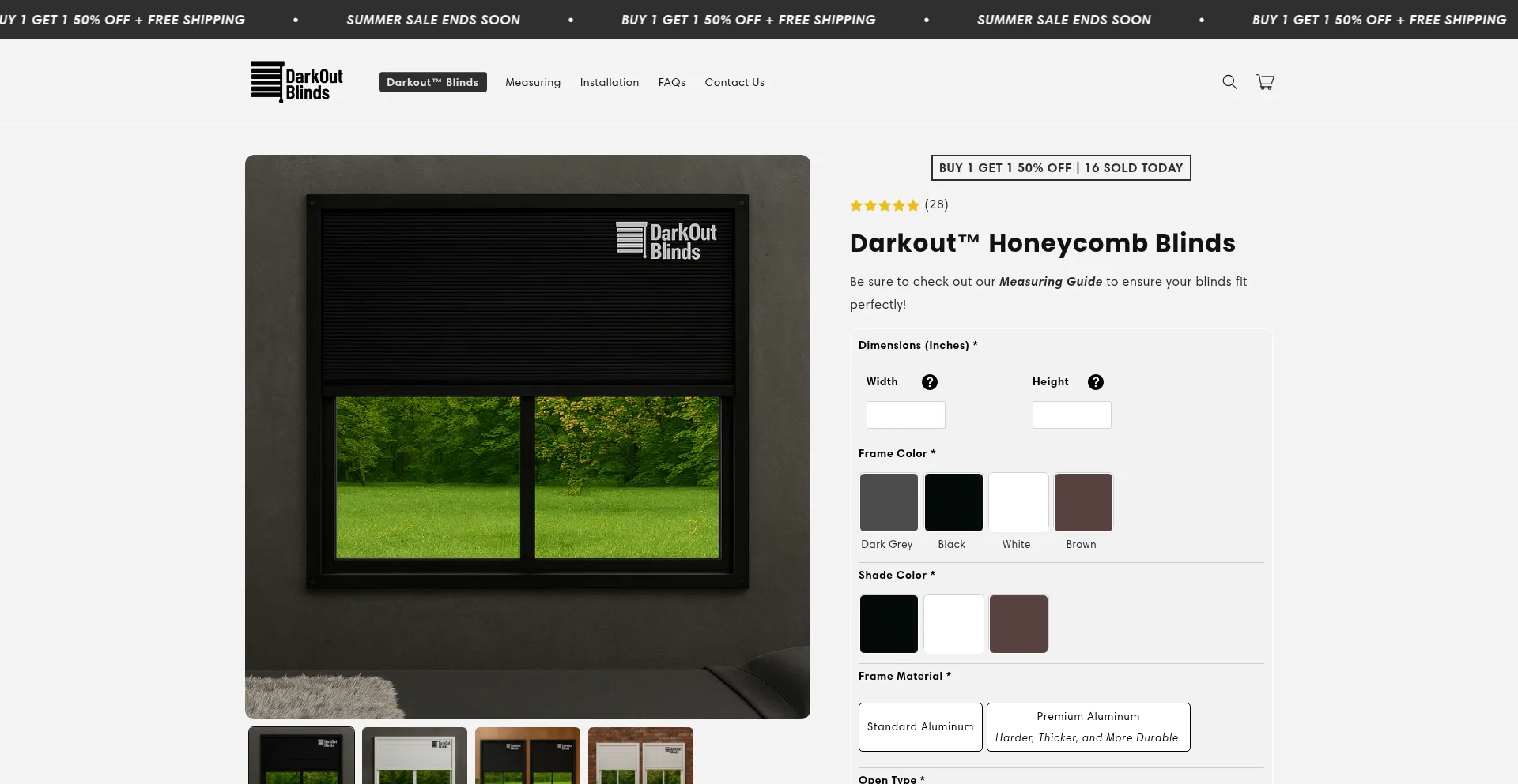 Website screenshot of Darkoutblinds.com