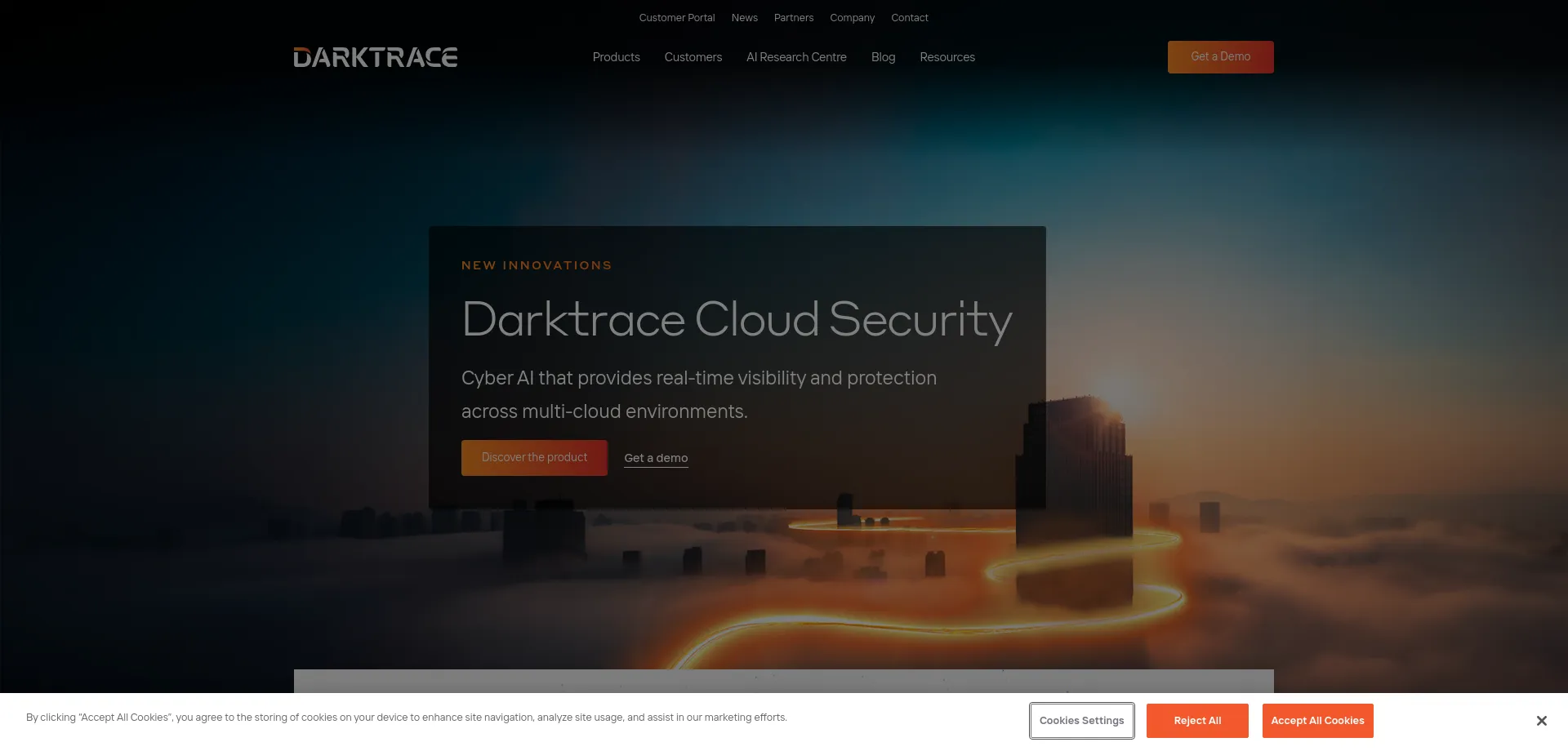 Website screenshot of Darktrace.com