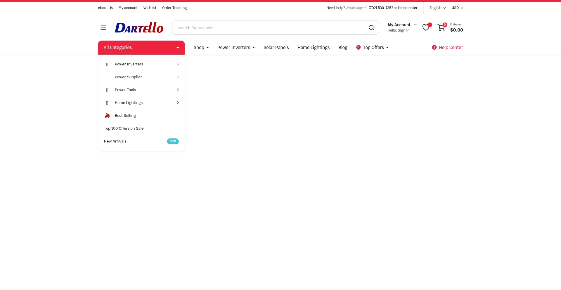 Website screenshot of Dartello.com