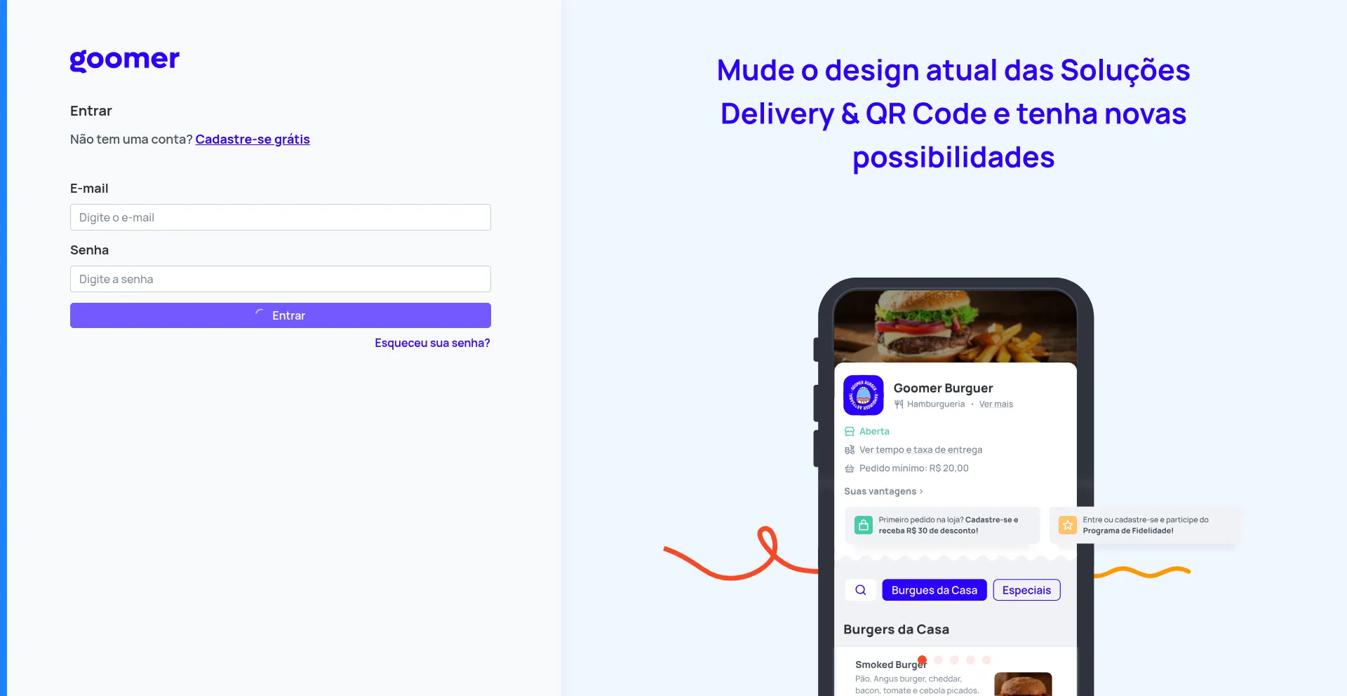 Website screenshot of Dashboard.goomer.app