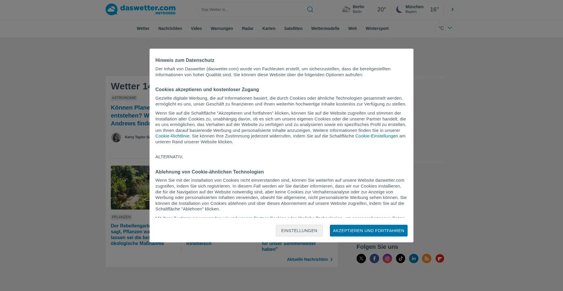 Website screenshot of Daswetter.com