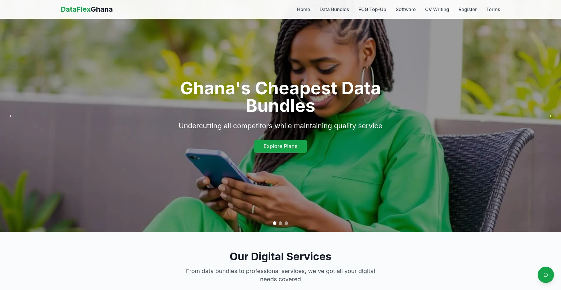Website screenshot of Dataflexghana.com