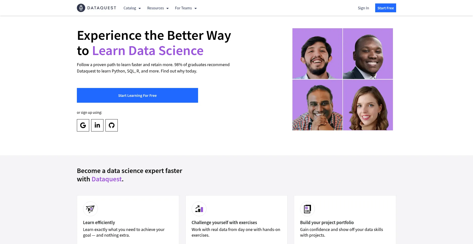 Website screenshot of Dataquest.io
