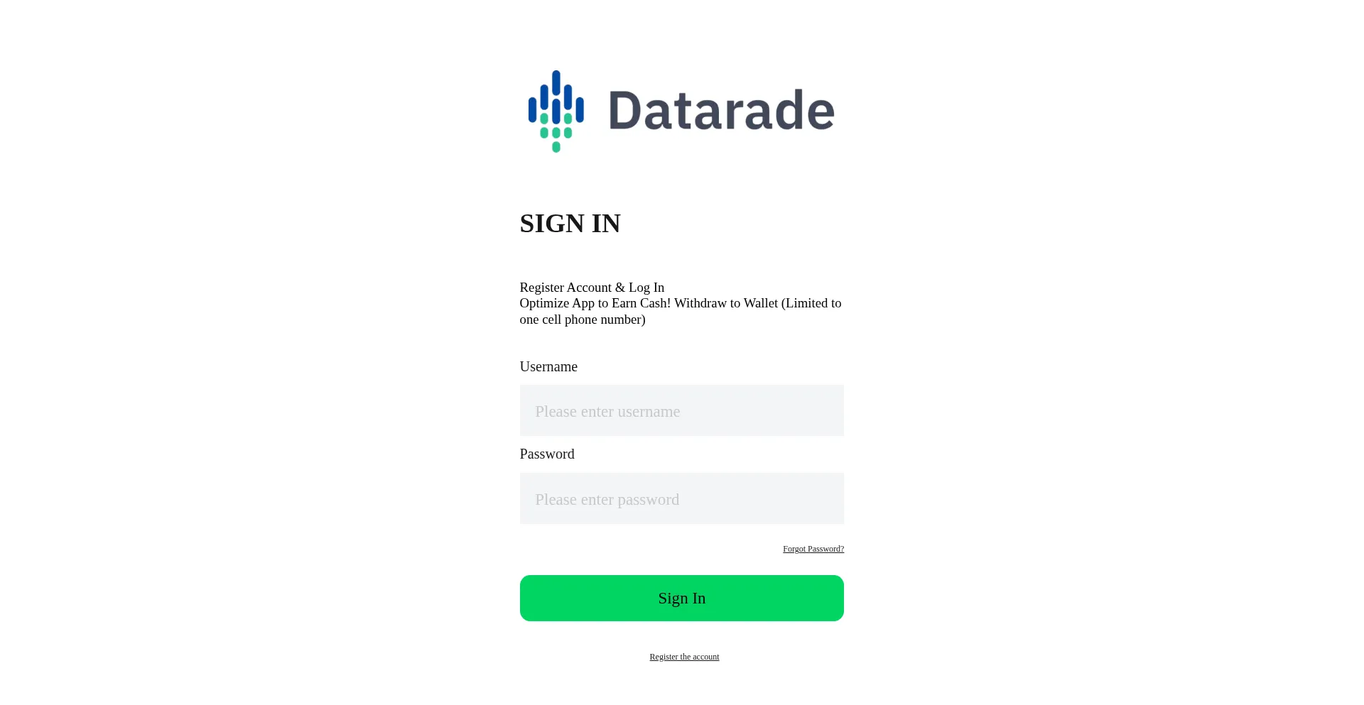 Dataradeapp.xyz Screenshot