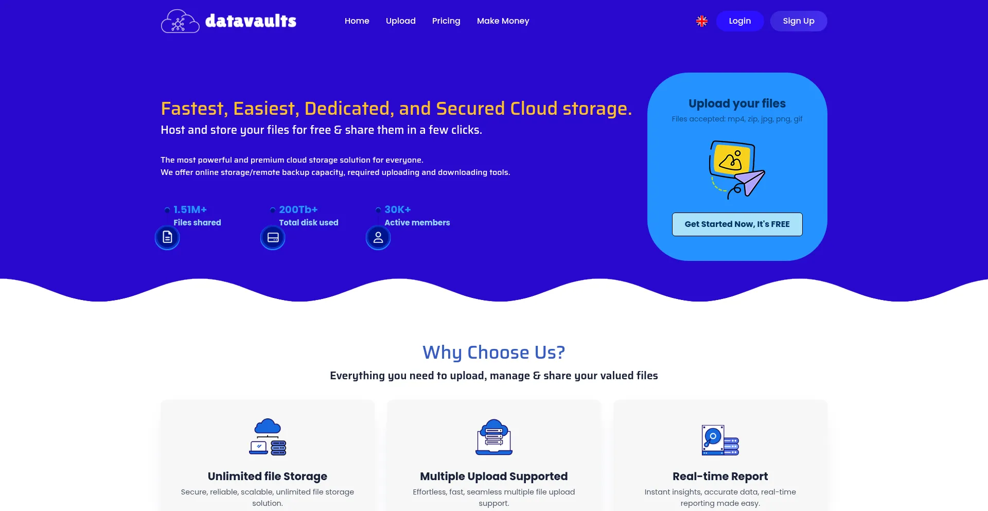 Website screenshot of Datavaults.co