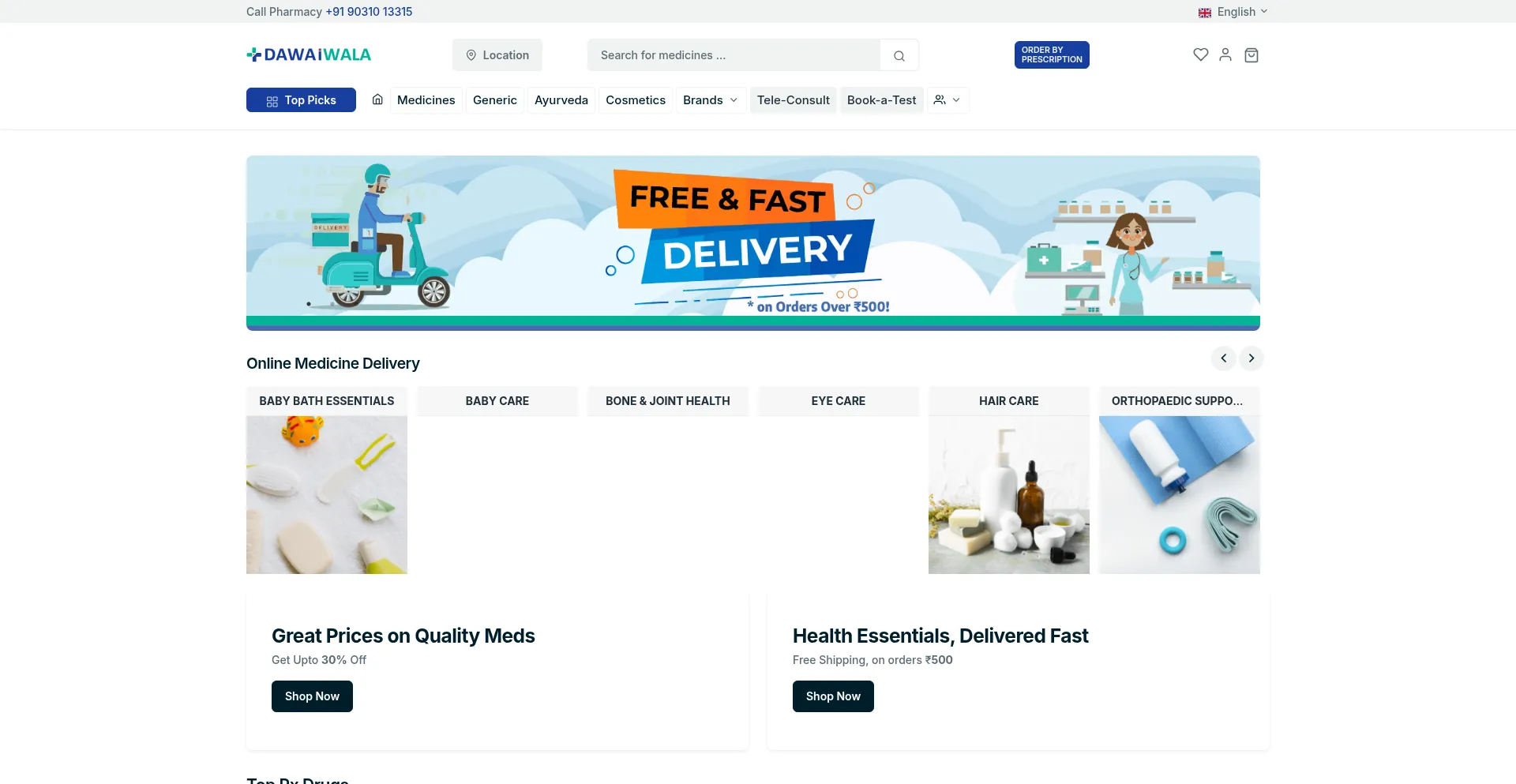 Website screenshot of Dawaiwala.com