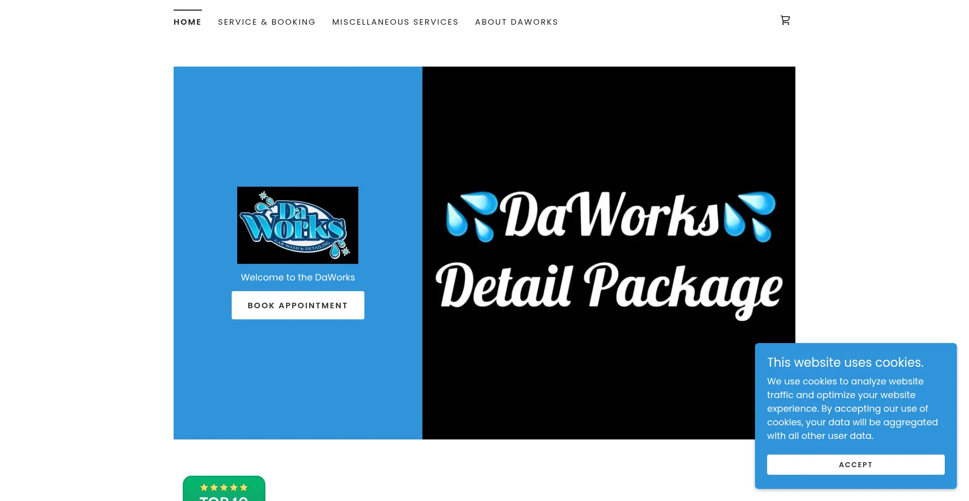 Website screenshot of Daworksdetailing.com
