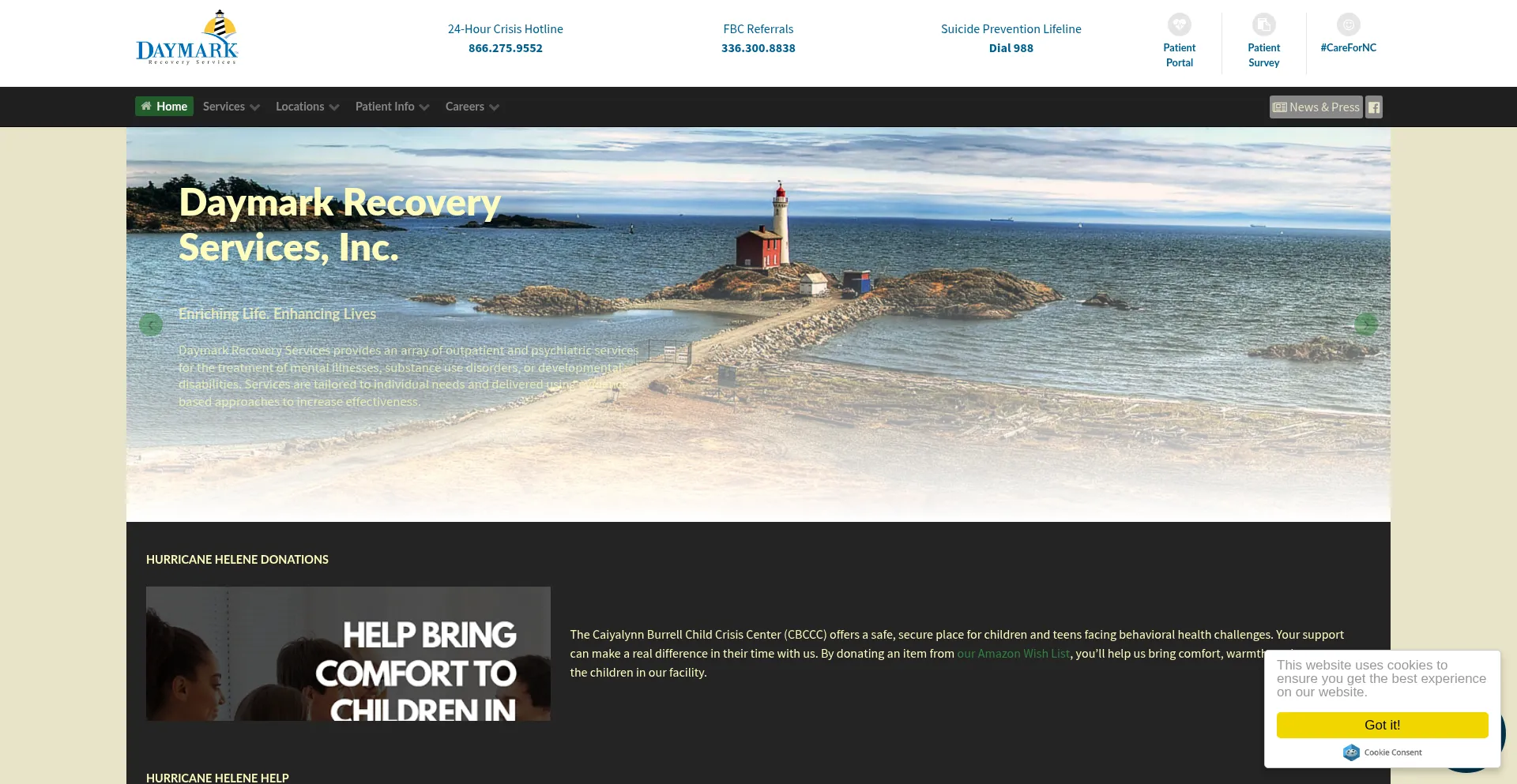 Website screenshot of Daymarkrecovery.org