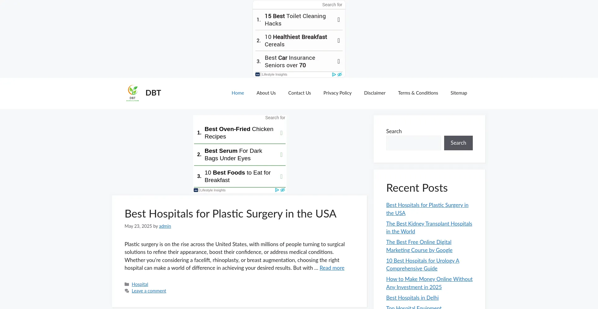 Website screenshot of Dbtagriculture.com