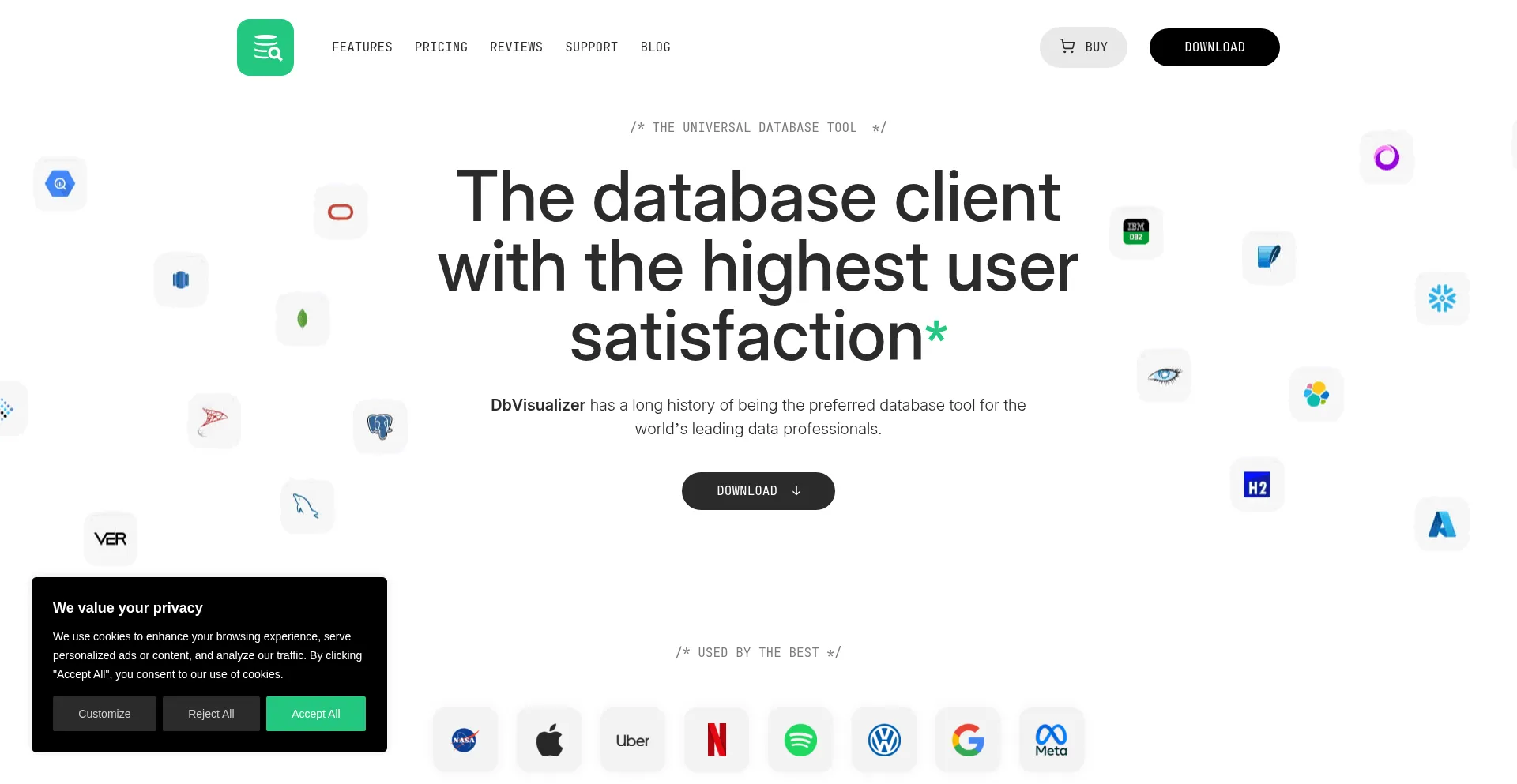 Website screenshot of Dbvis.com