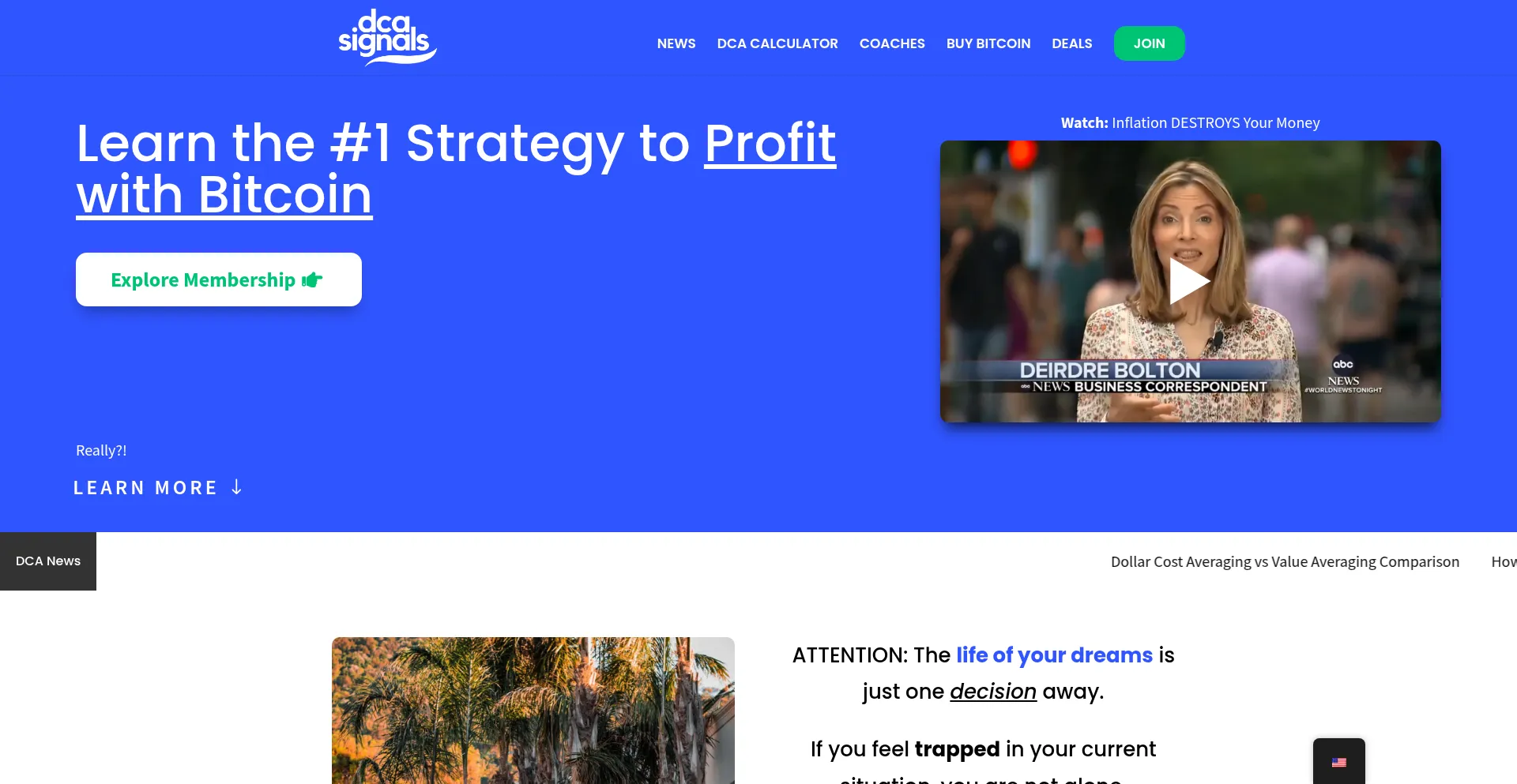 Website screenshot of Dca-signals.com