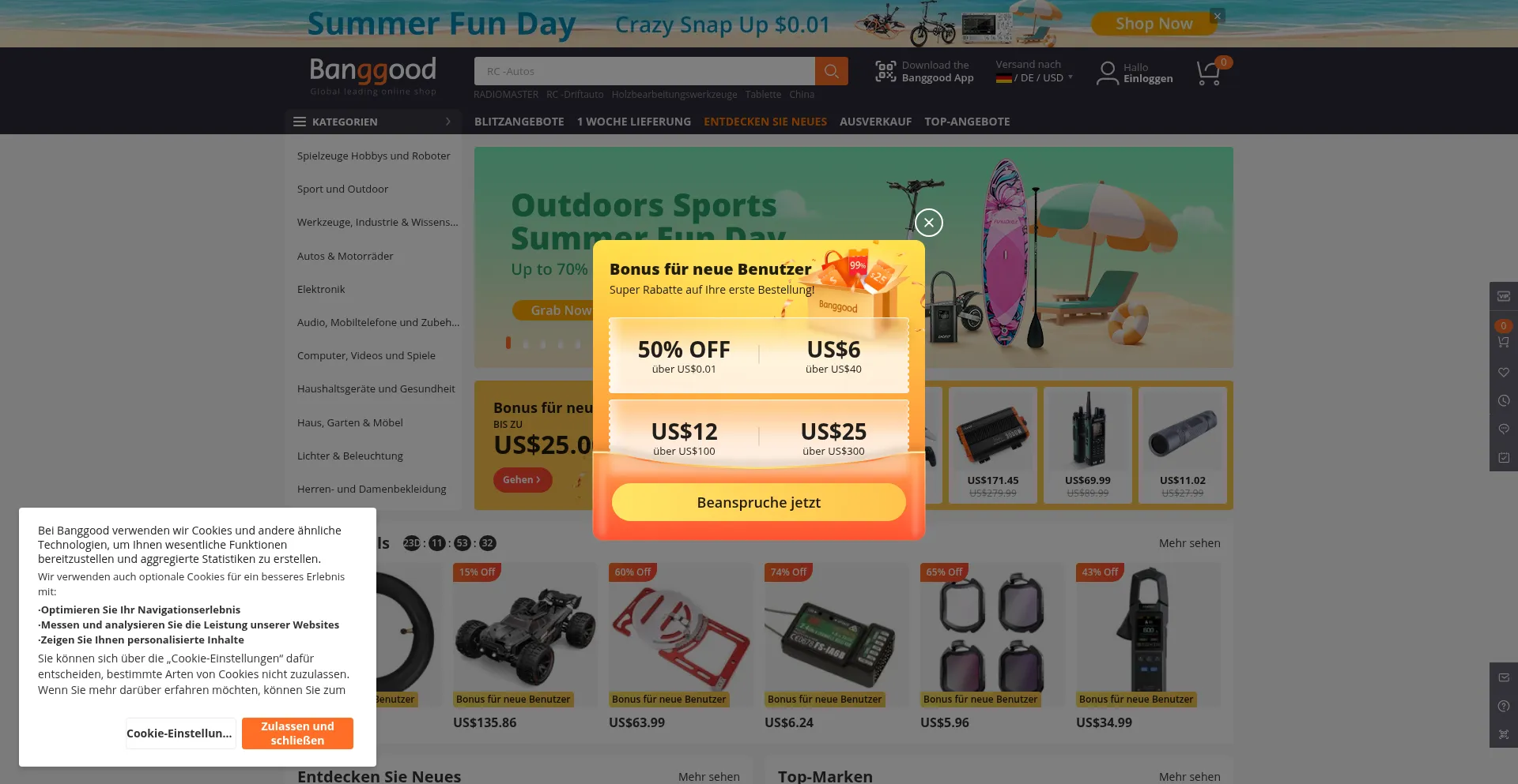 Website screenshot of De.banggood.com