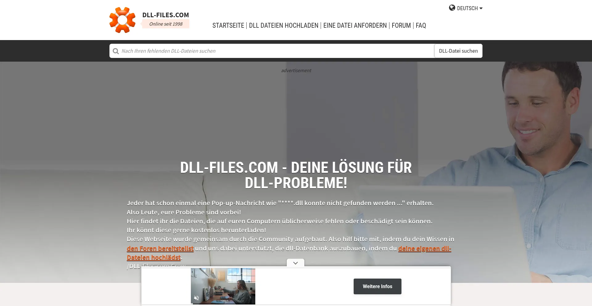 Website screenshot of De.dll-files.com