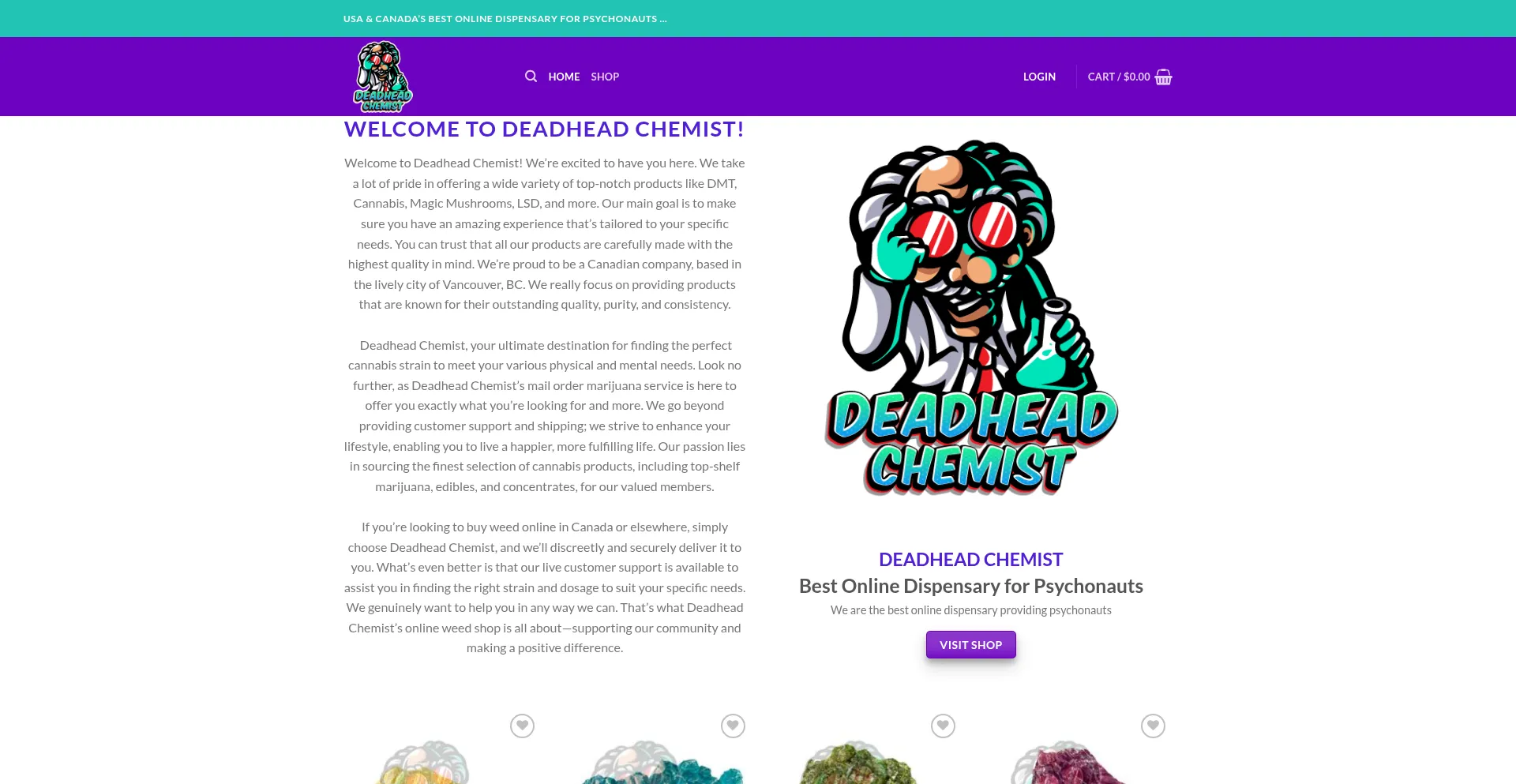 Website screenshot of Deadheadchemist.ca