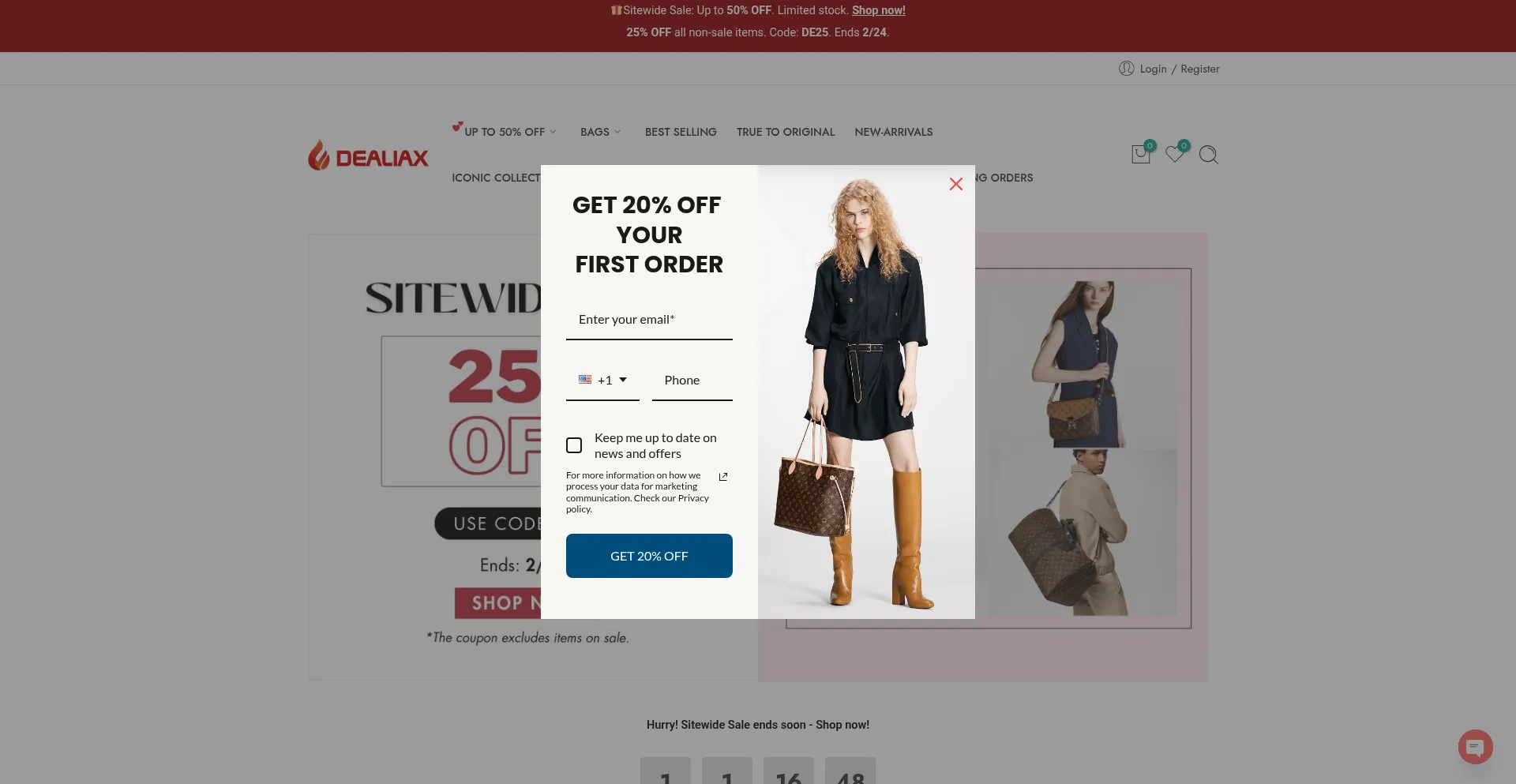 Website screenshot of Dealiax.com