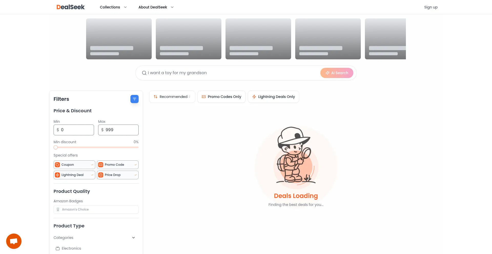 Website screenshot of Dealseek.com