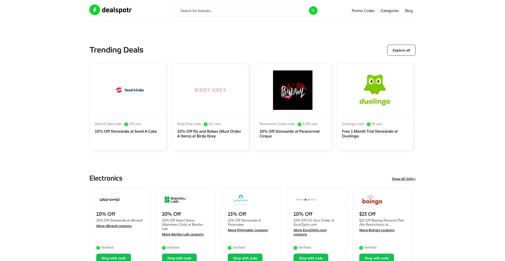 Website screenshot of Dealspotr.com