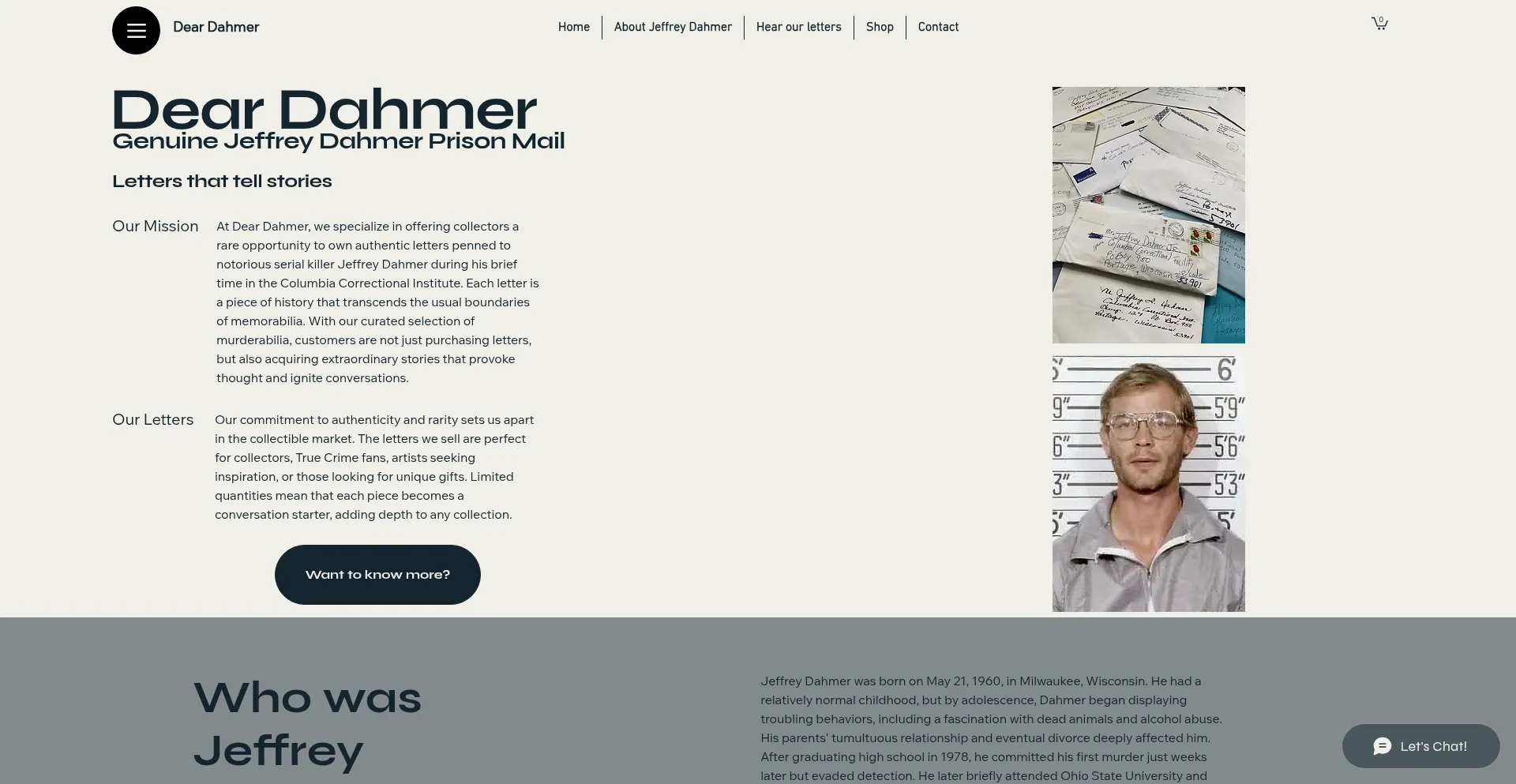 Website screenshot of Deardahmer.com