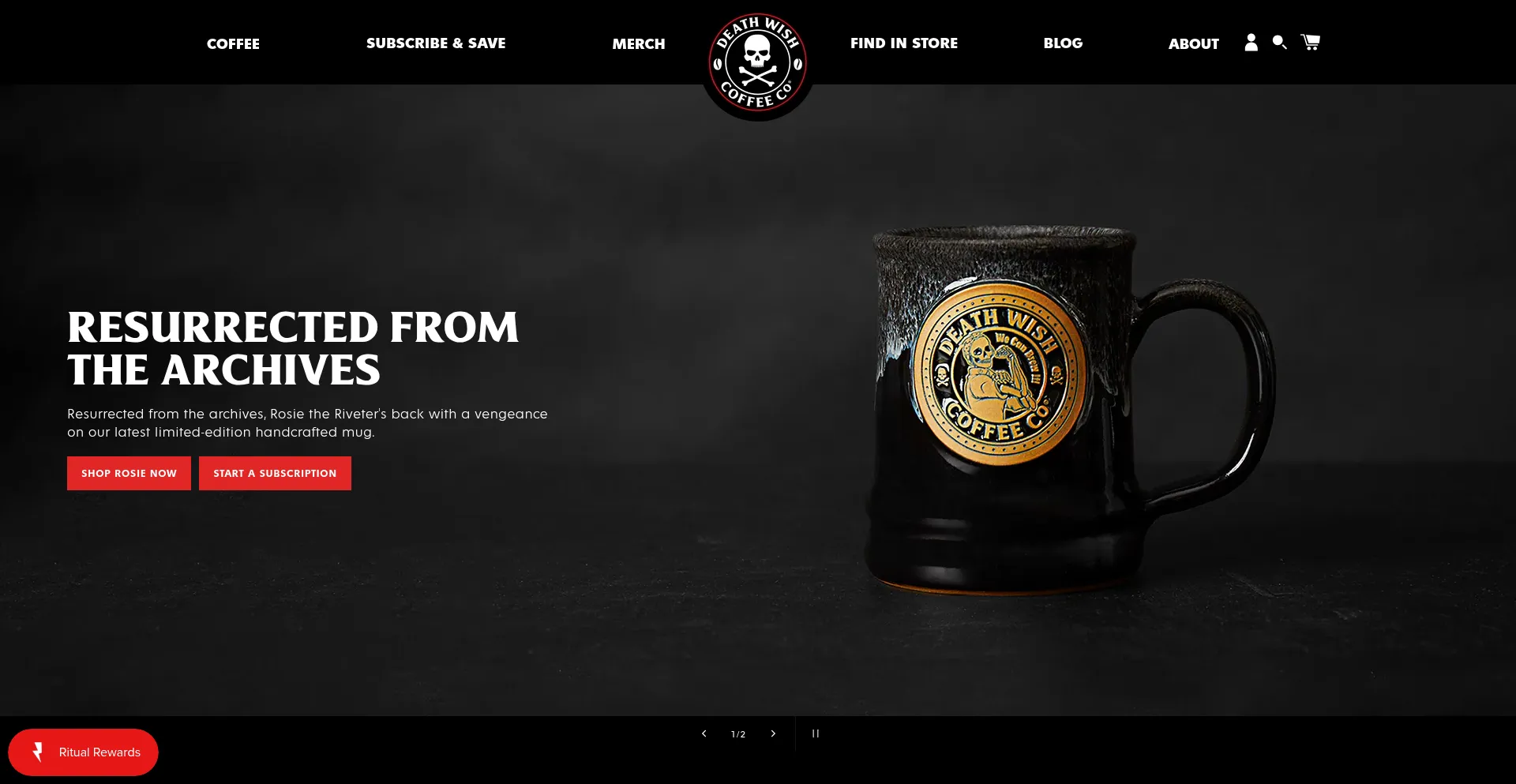 Website screenshot of Deathwishcoffee.com