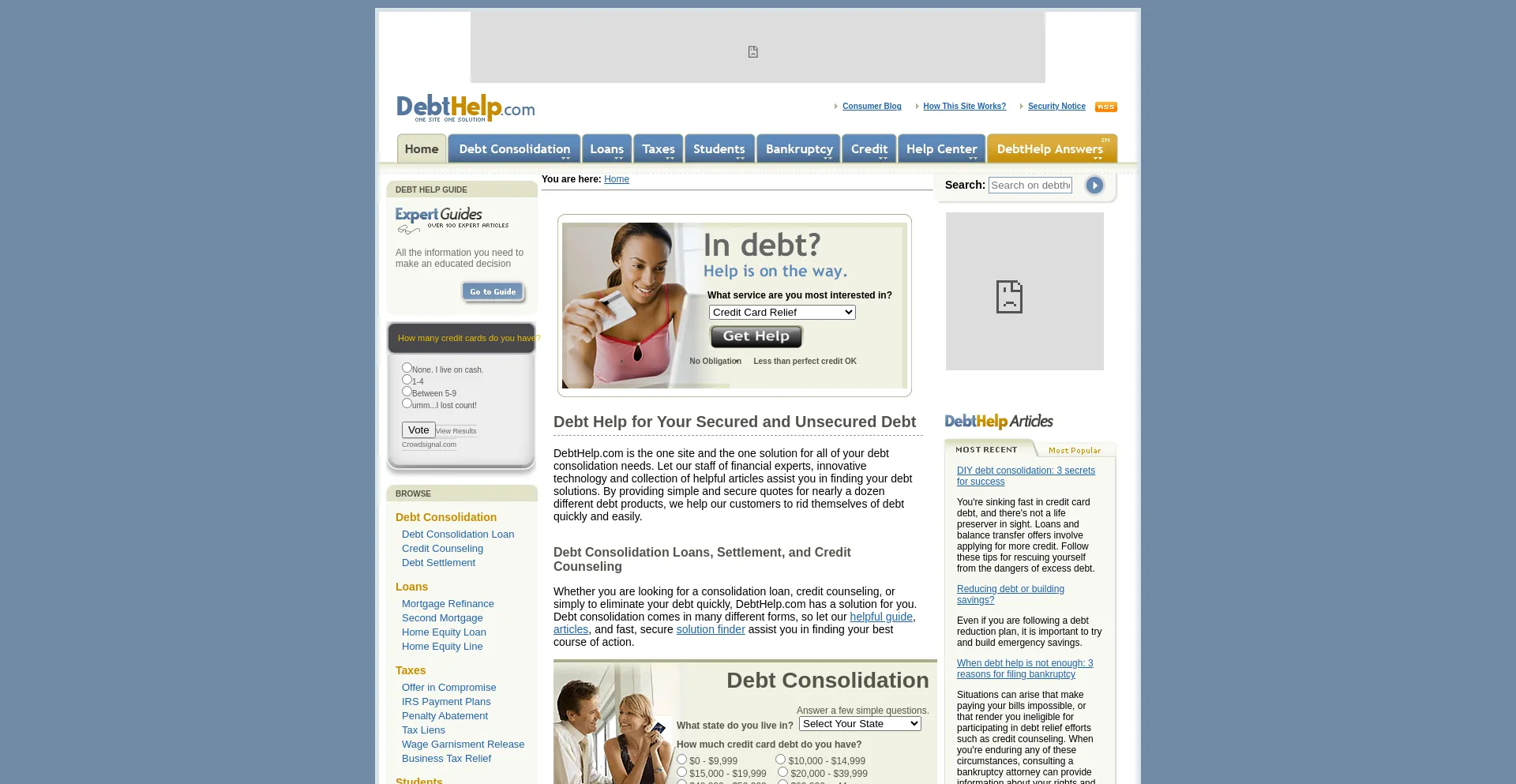 Website screenshot of Debthelp.com