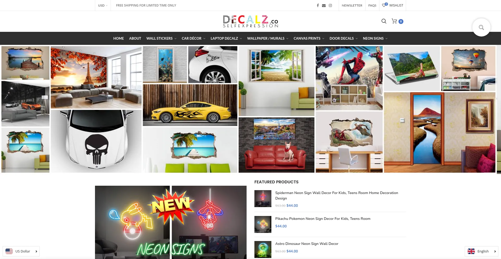 Website screenshot of Decalz.co
