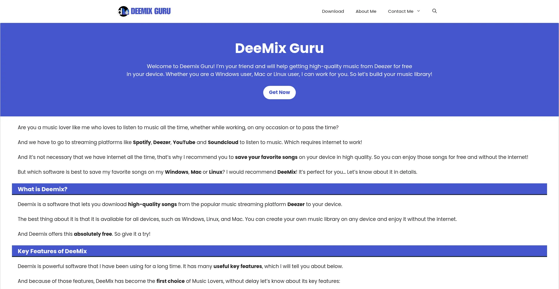 Website screenshot of Deemixguru.com