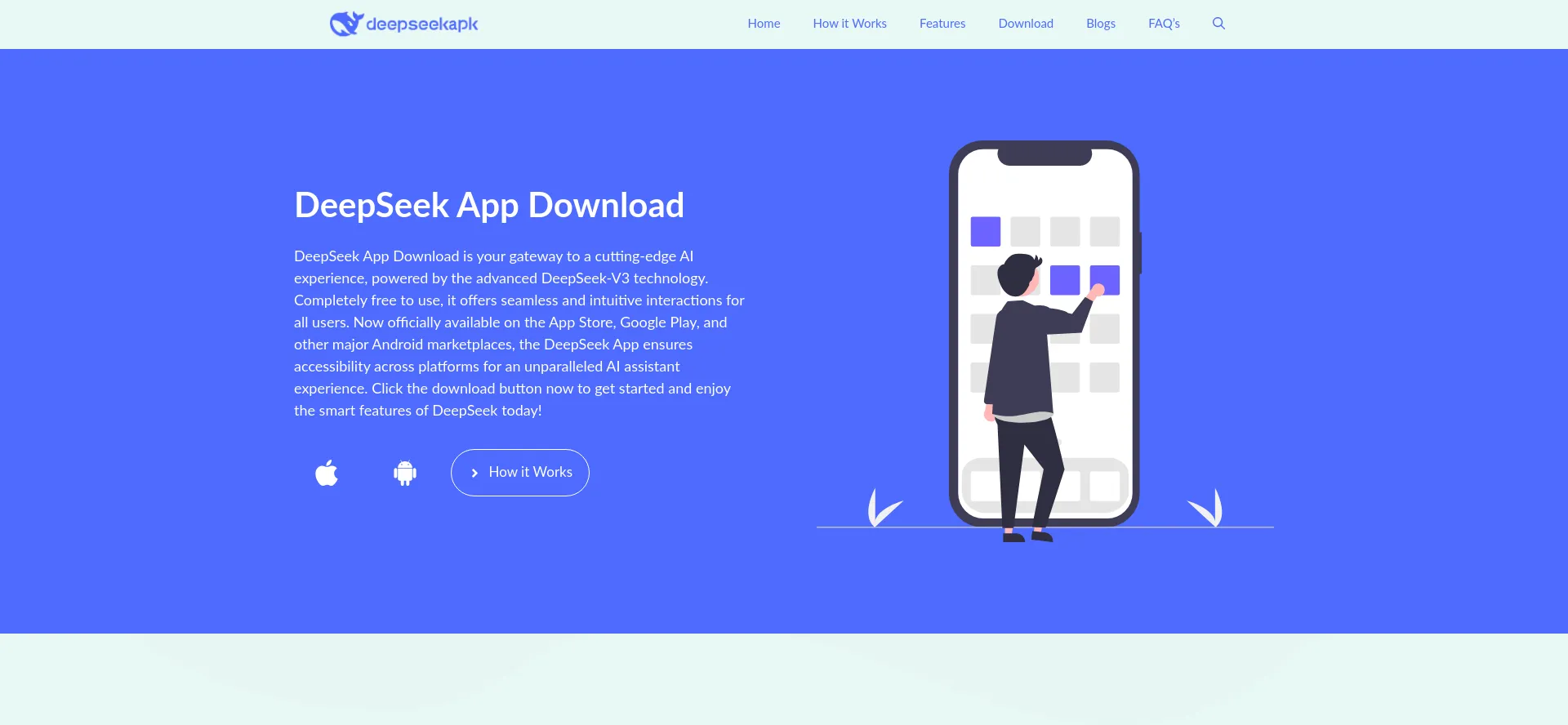 Website screenshot of Deepseekappapk.com