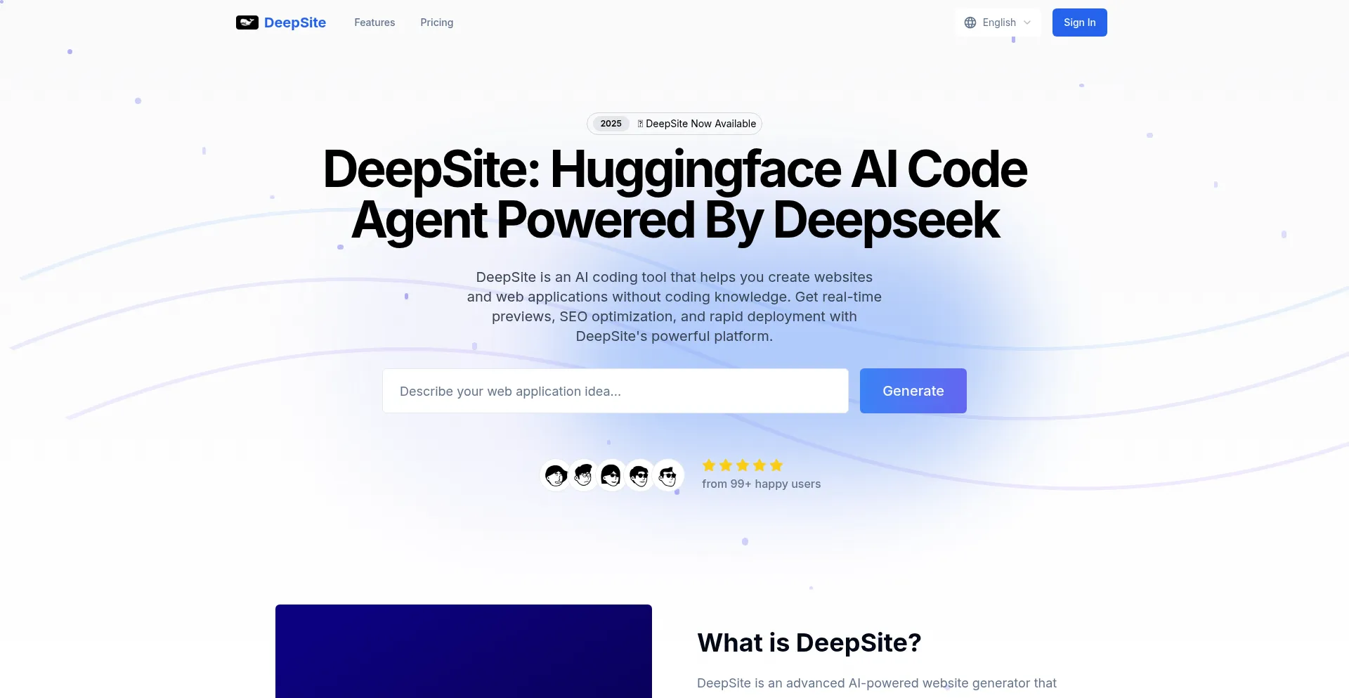 Website screenshot of Deepsite.site