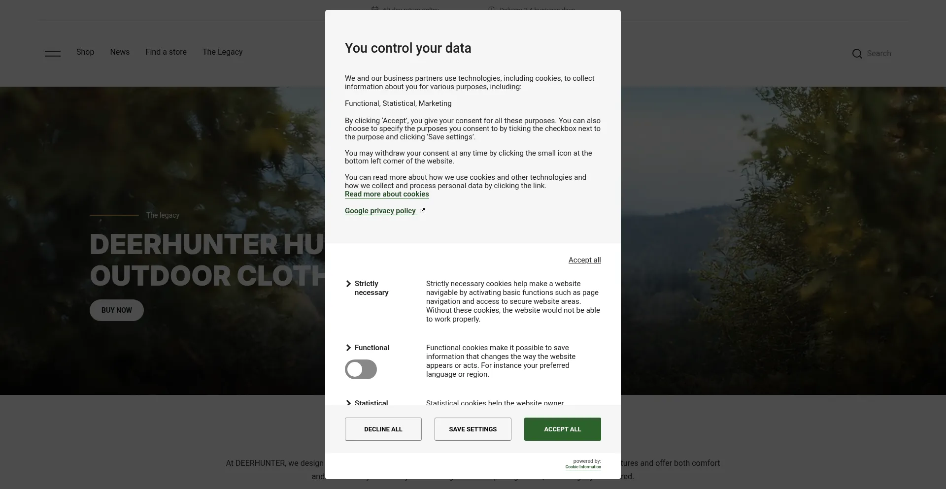 Website screenshot of Deerhunter.eu