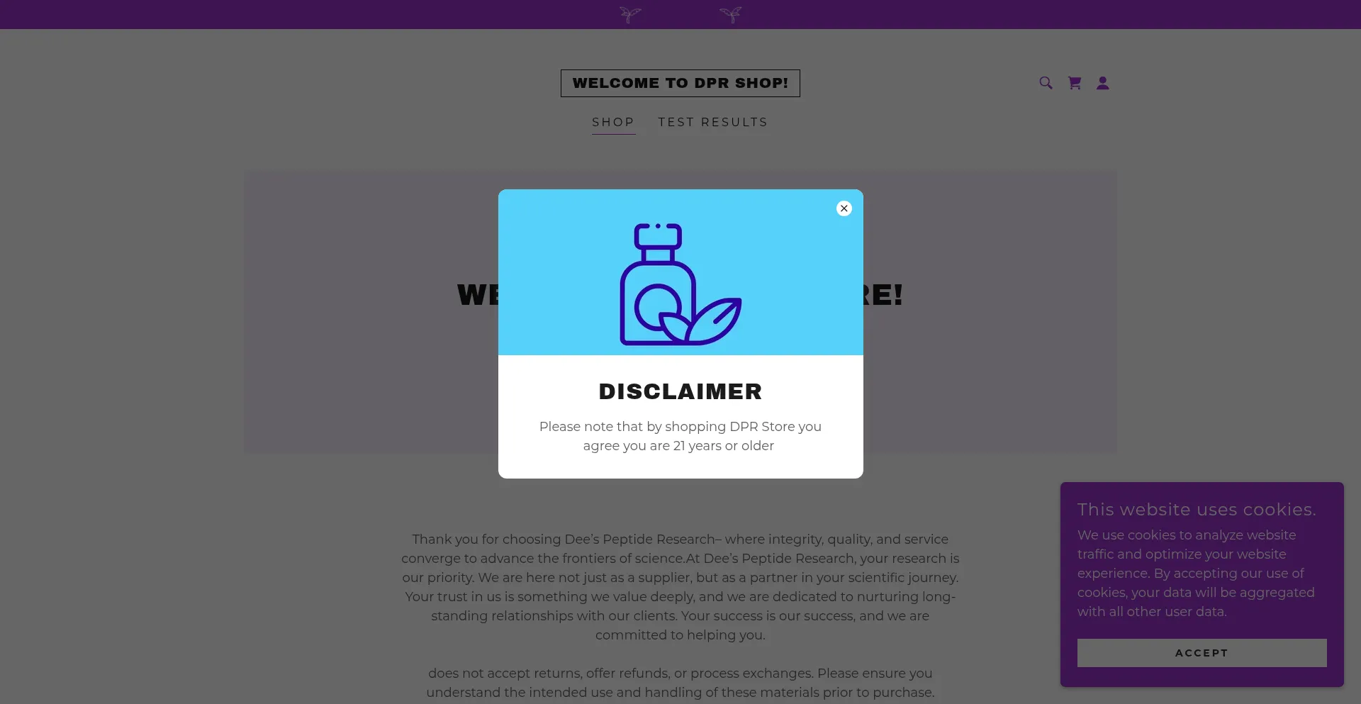 Website screenshot of Deespeptidesresearch.com