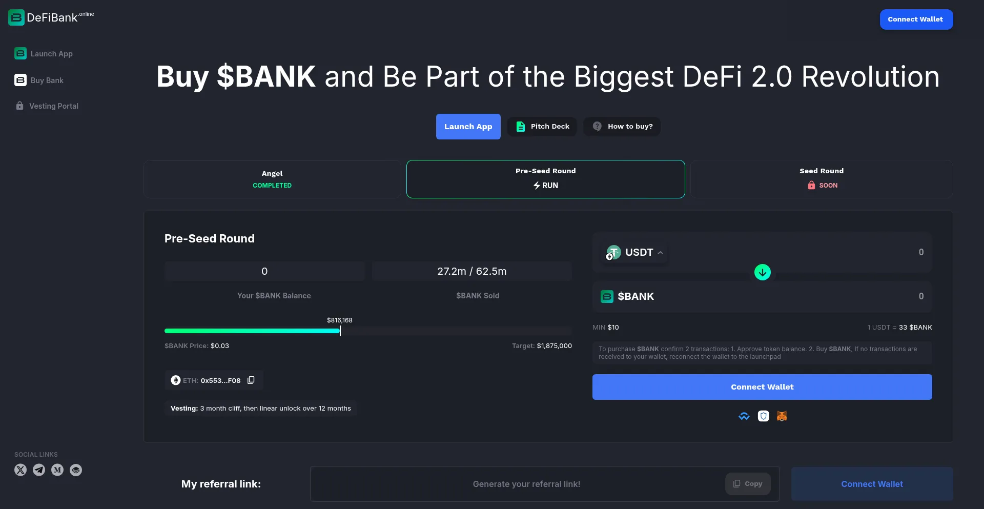 Website screenshot of Defibank.online