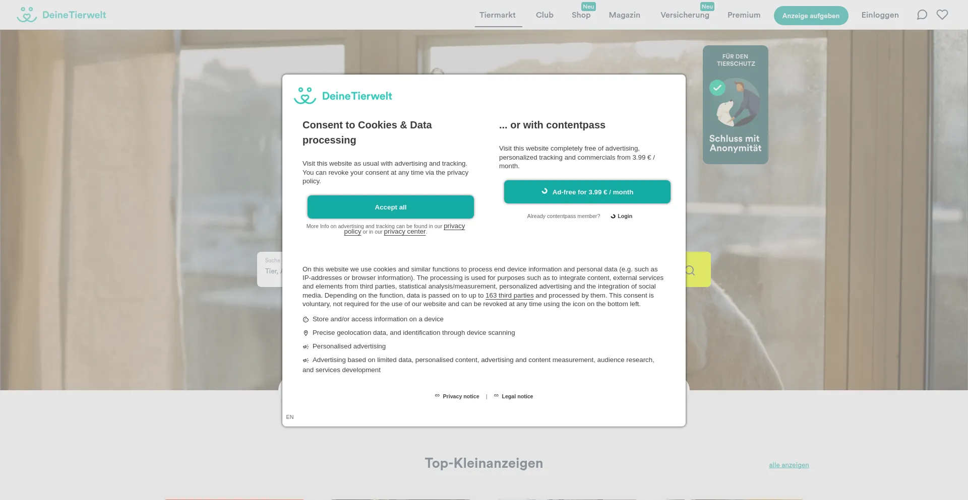 Website screenshot of Deine-tierwelt.de