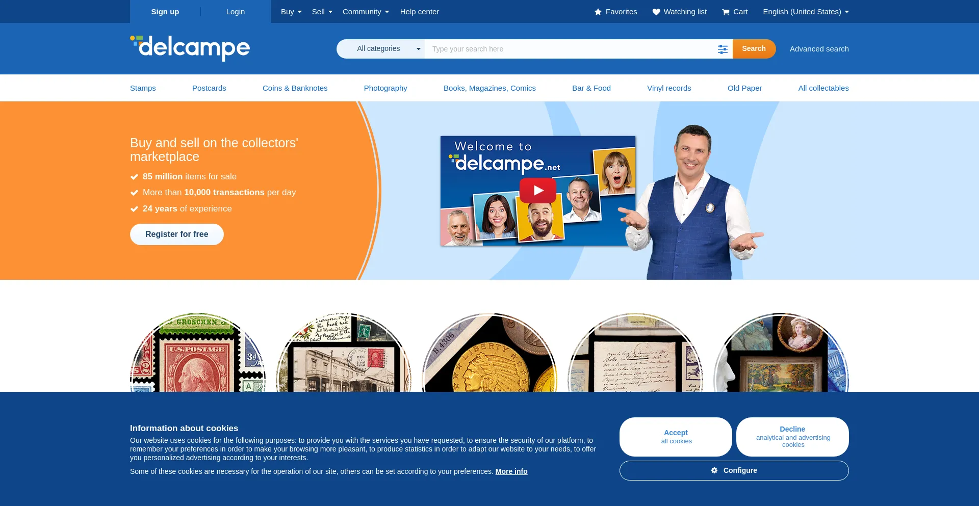 Website screenshot of Delcampe.net