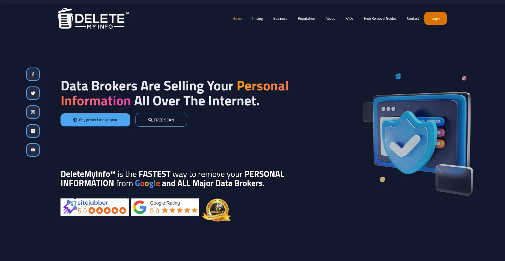 Website screenshot of Deletemyinfo.com