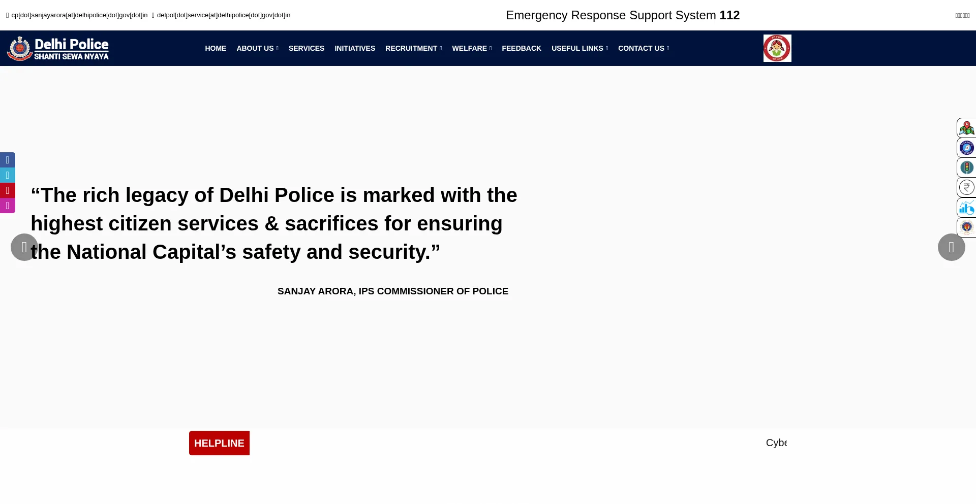 Website screenshot of Delhipolice.gov.in