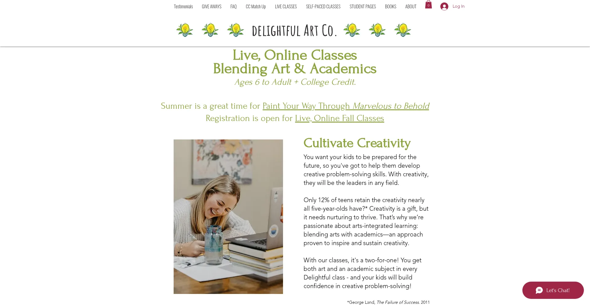 Website screenshot of Delightfulartco.com