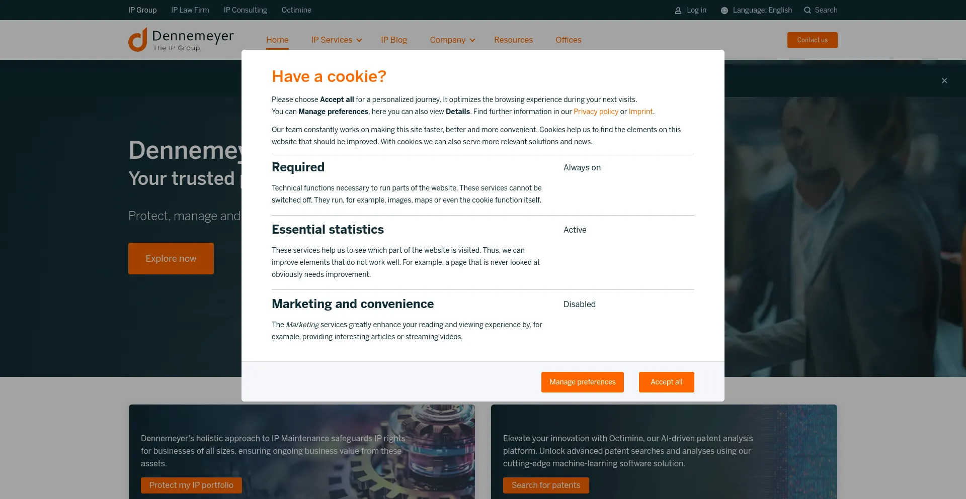Website screenshot of Dennemeyer.com