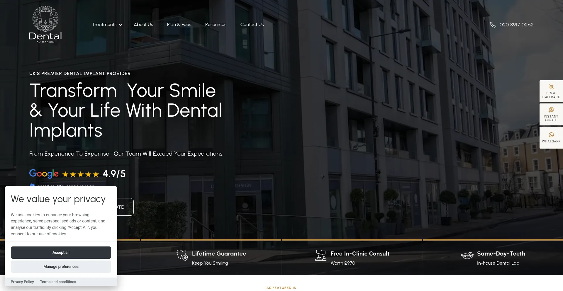 Website screenshot of Dentalbydesign.co.uk